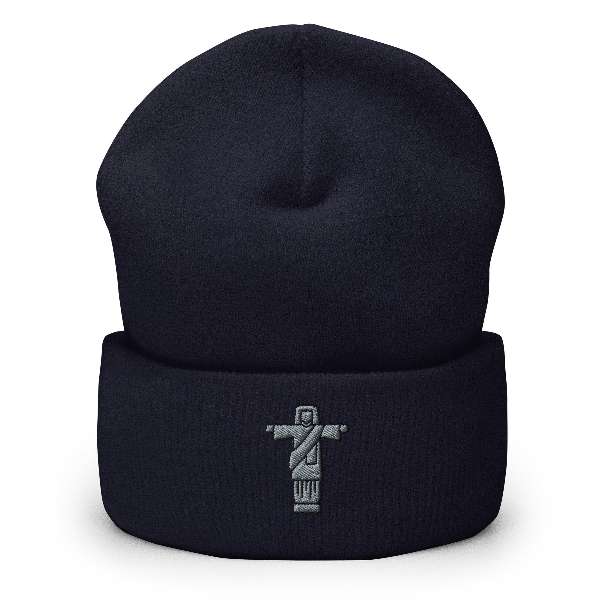 7 Wonders of the World, Jesus Christ the Redeemer Statue Embroidered Beanie, Handmade Cuffed Knit Unisex Slouchy Adult Winter Hat Cap Gift
