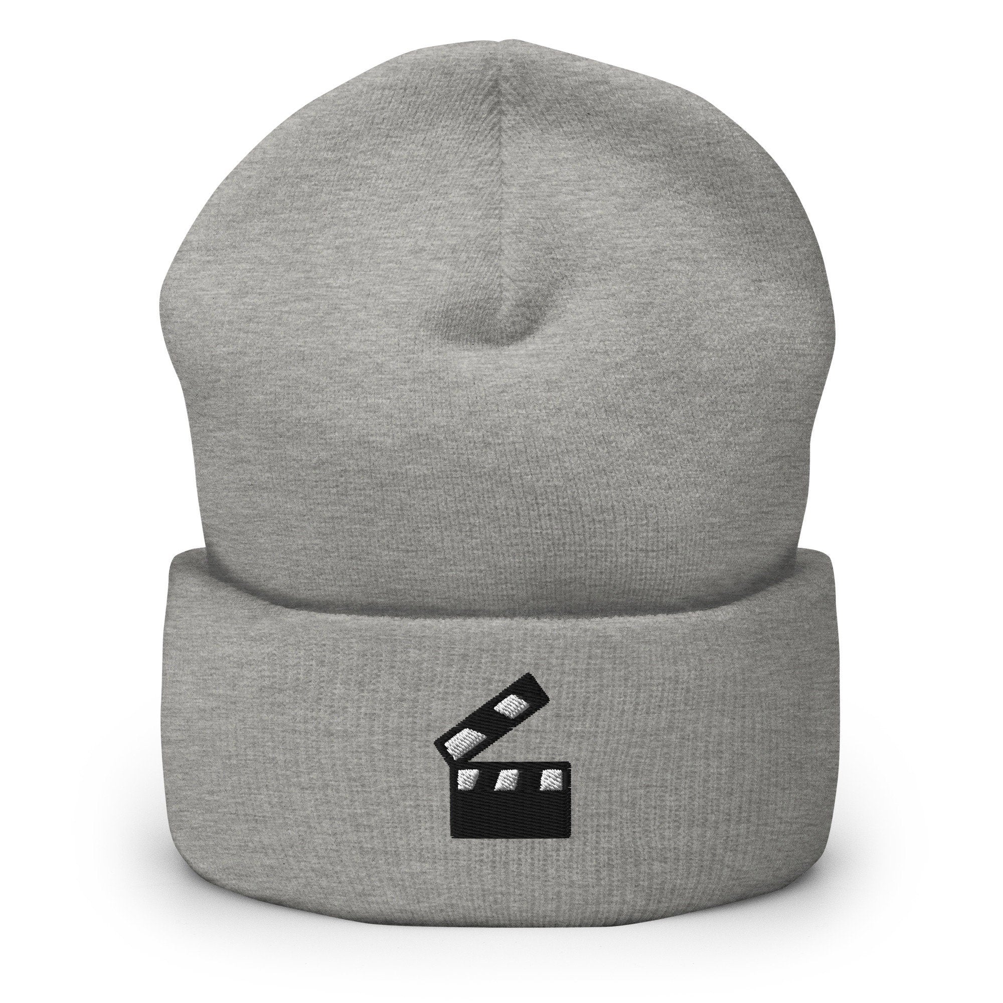 Hollywood Director Actor Film Major Filmmaker Clapper Embroidered Beanie, Handmade Cuffed Knit Unisex Slouchy Adult Winter Hat Cap Gift