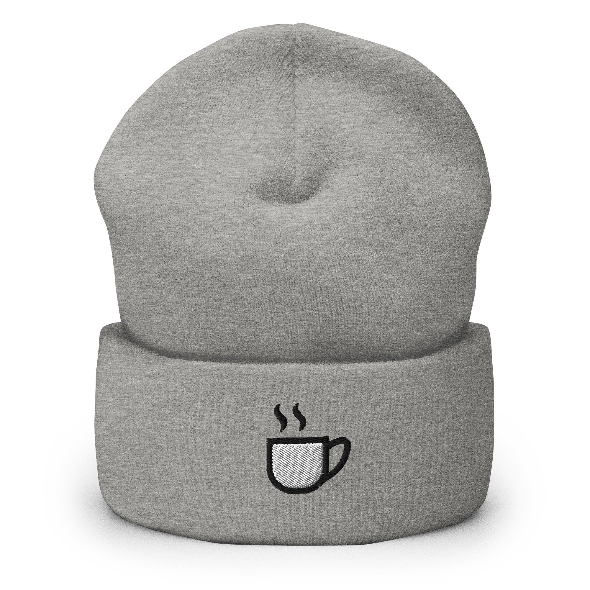Tea Lover Cup Of Tea Embroidered Beanie, Handmade Cuffed Knit Unisex Slouchy Adult Winter Hat Cap Gift