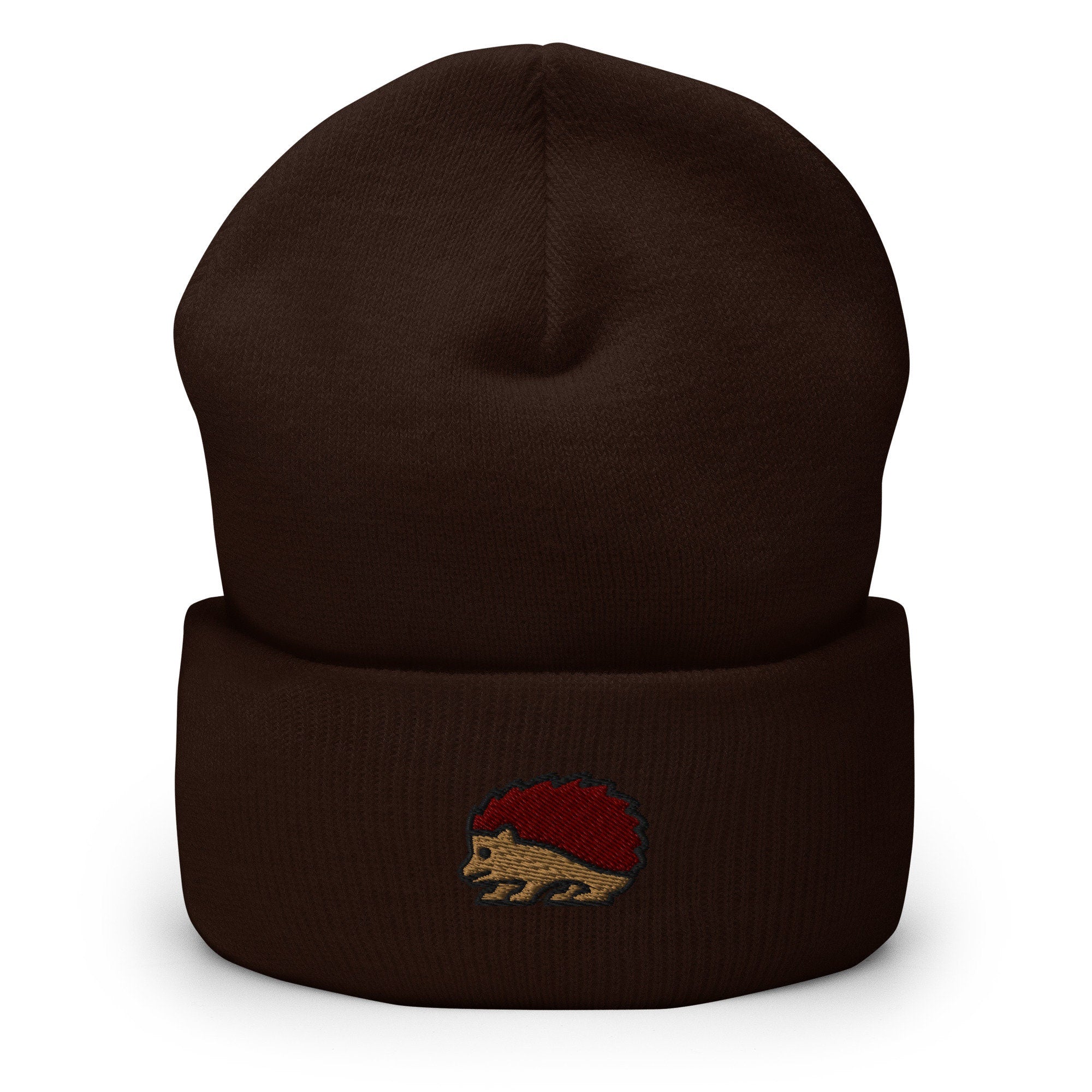 Cute Hedgehog Porcupine Embroidered Beanie, Handmade Cuffed Knit Unisex Slouchy Adult Winter Hat Cap Gift
