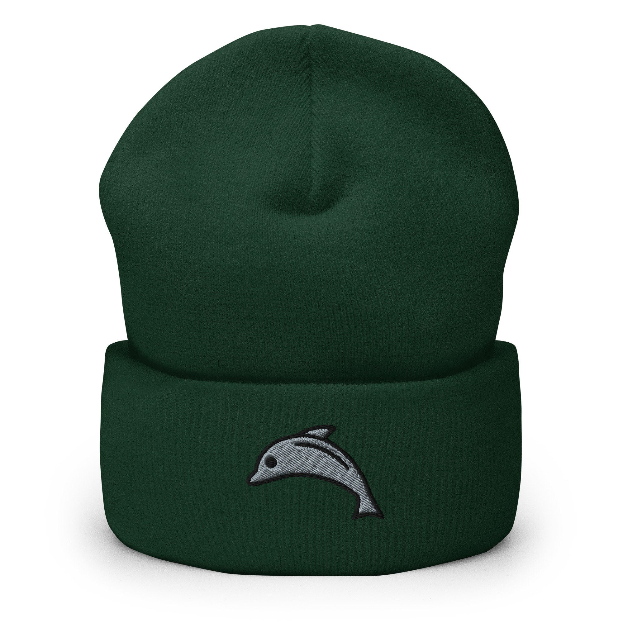 Dolphin Lover, Porpoise Dolphin Embroidered Beanie, Handmade Cuffed Knit Unisex Slouchy Adult Winter Hat Cap Gift