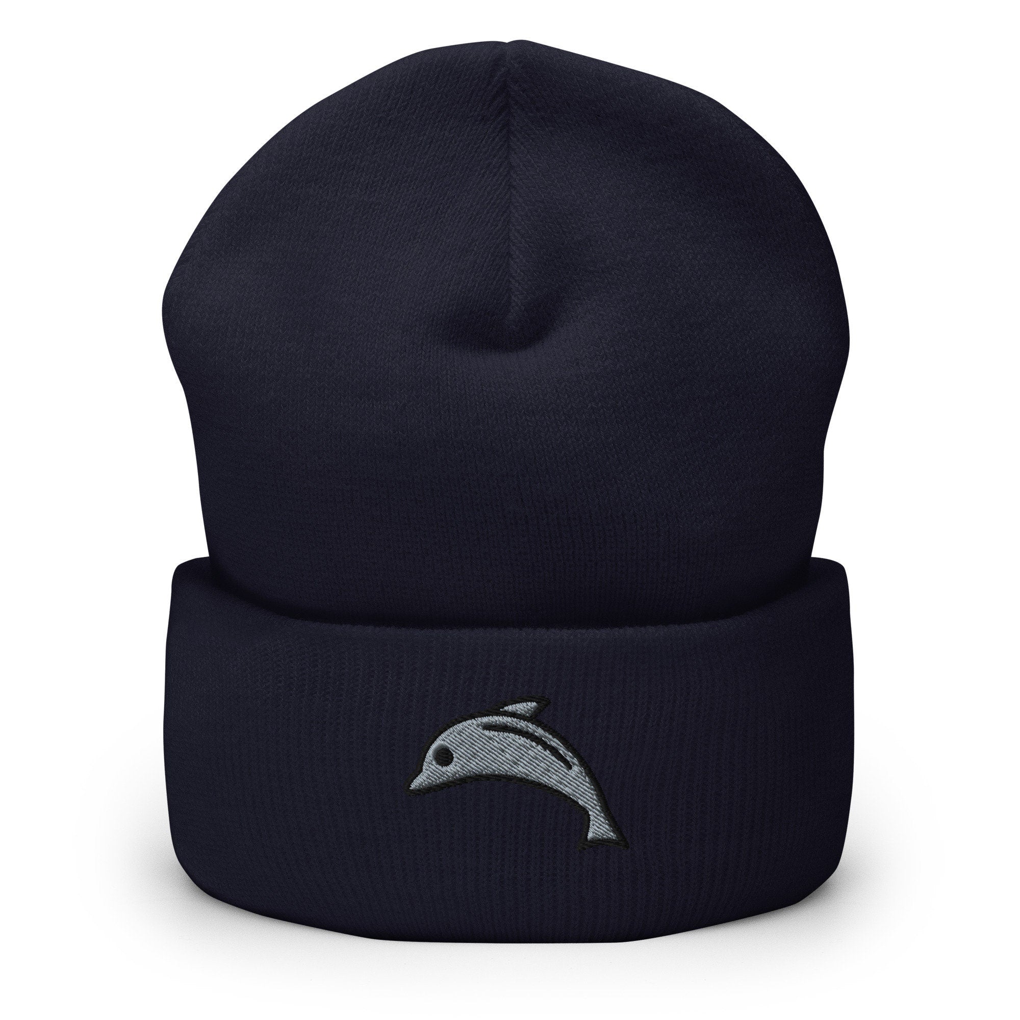Dolphin Lover, Porpoise Dolphin Embroidered Beanie, Handmade Cuffed Knit Unisex Slouchy Adult Winter Hat Cap Gift