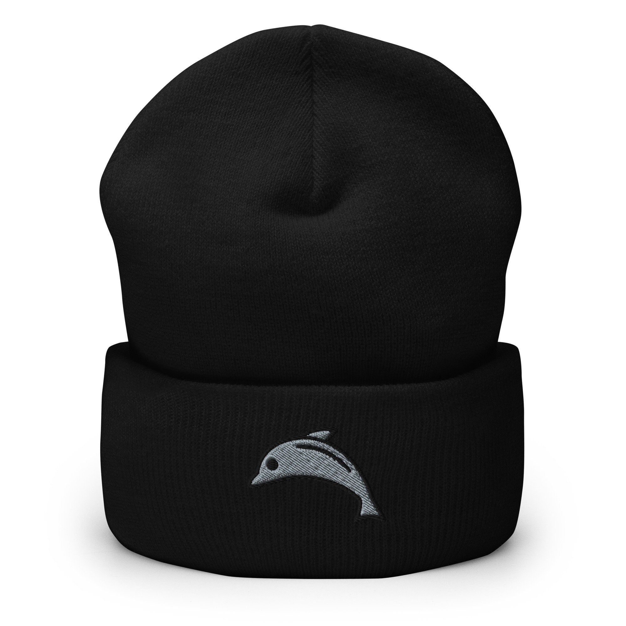 Dolphin Lover, Porpoise Dolphin Embroidered Beanie, Handmade Cuffed Knit Unisex Slouchy Adult Winter Hat Cap Gift