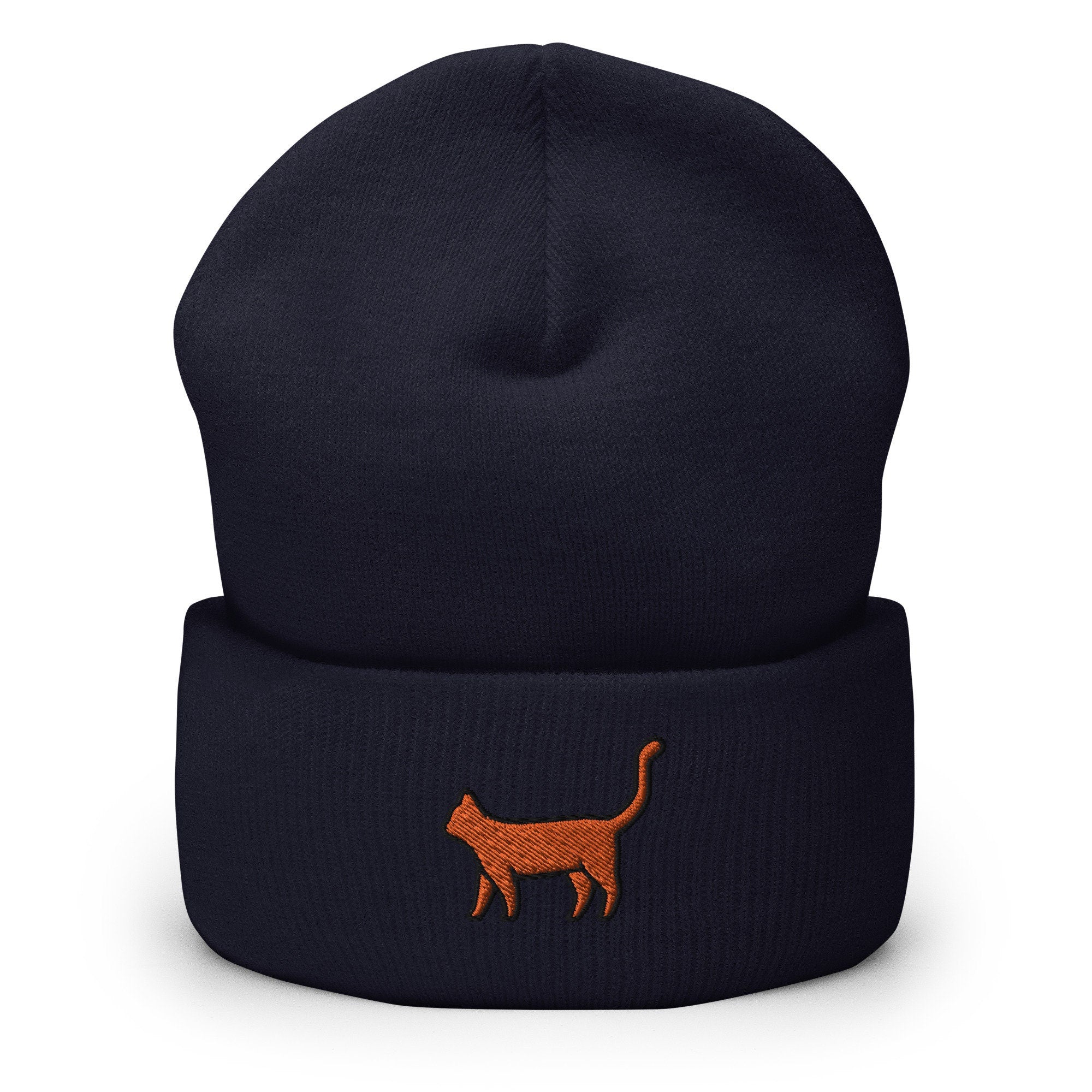 Orange Tabby Cat Lover Gift, Orange Cat Kitty Kitten Embroidered Beanie, Handmade Cuffed Knit Unisex Slouchy Adult Winter Hat Cap Gift