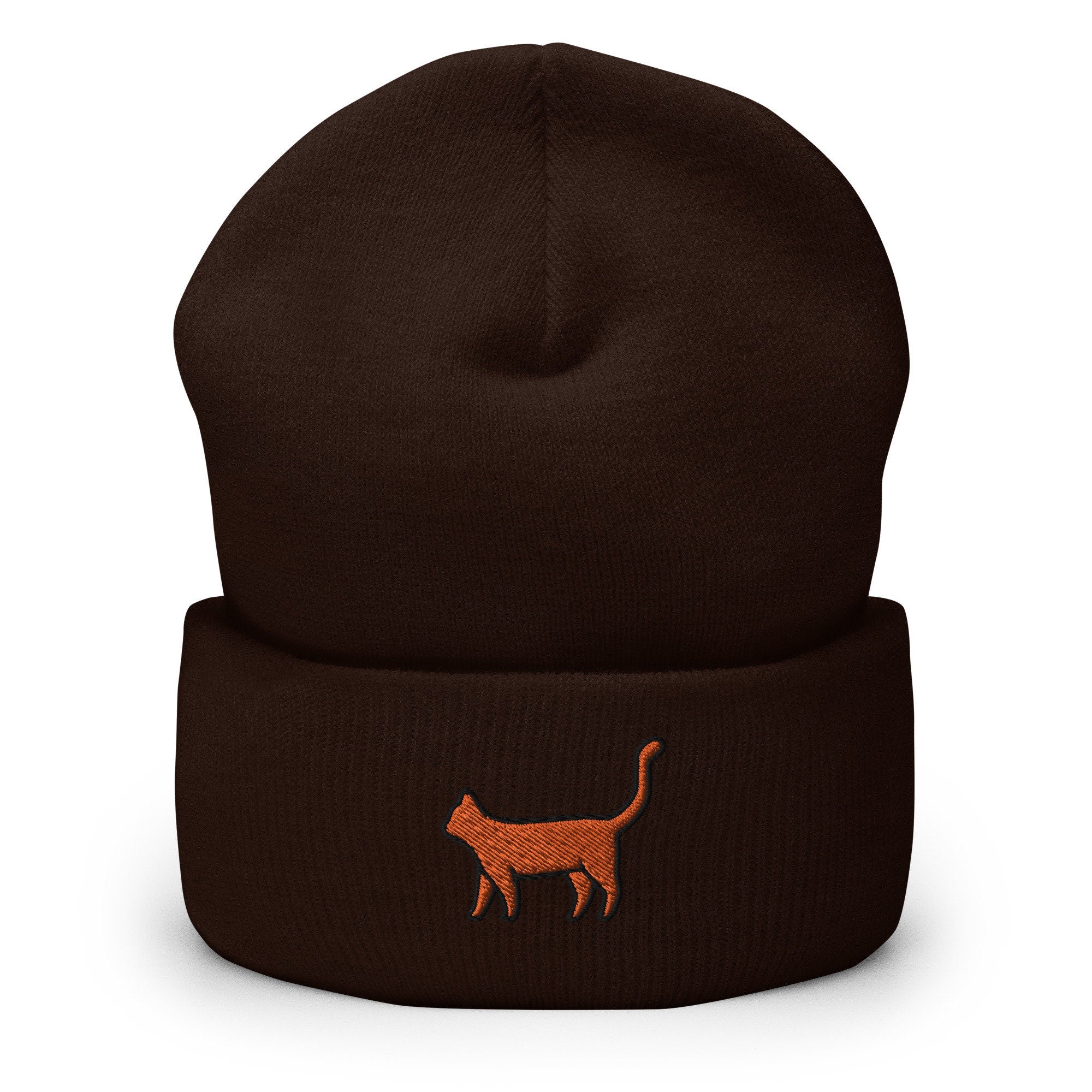 Orange Tabby Cat Lover Gift, Orange Cat Kitty Kitten Embroidered Beanie, Handmade Cuffed Knit Unisex Slouchy Adult Winter Hat Cap Gift