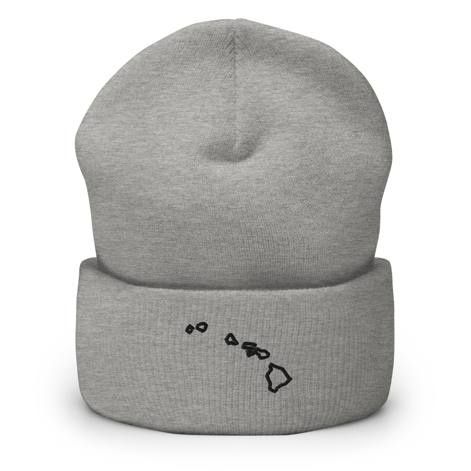 Hawaiian Hawaii State Map Embroidered Beanie, Handmade Cuffed Knit Unisex Slouchy Adult Winter Hat Cap Gift