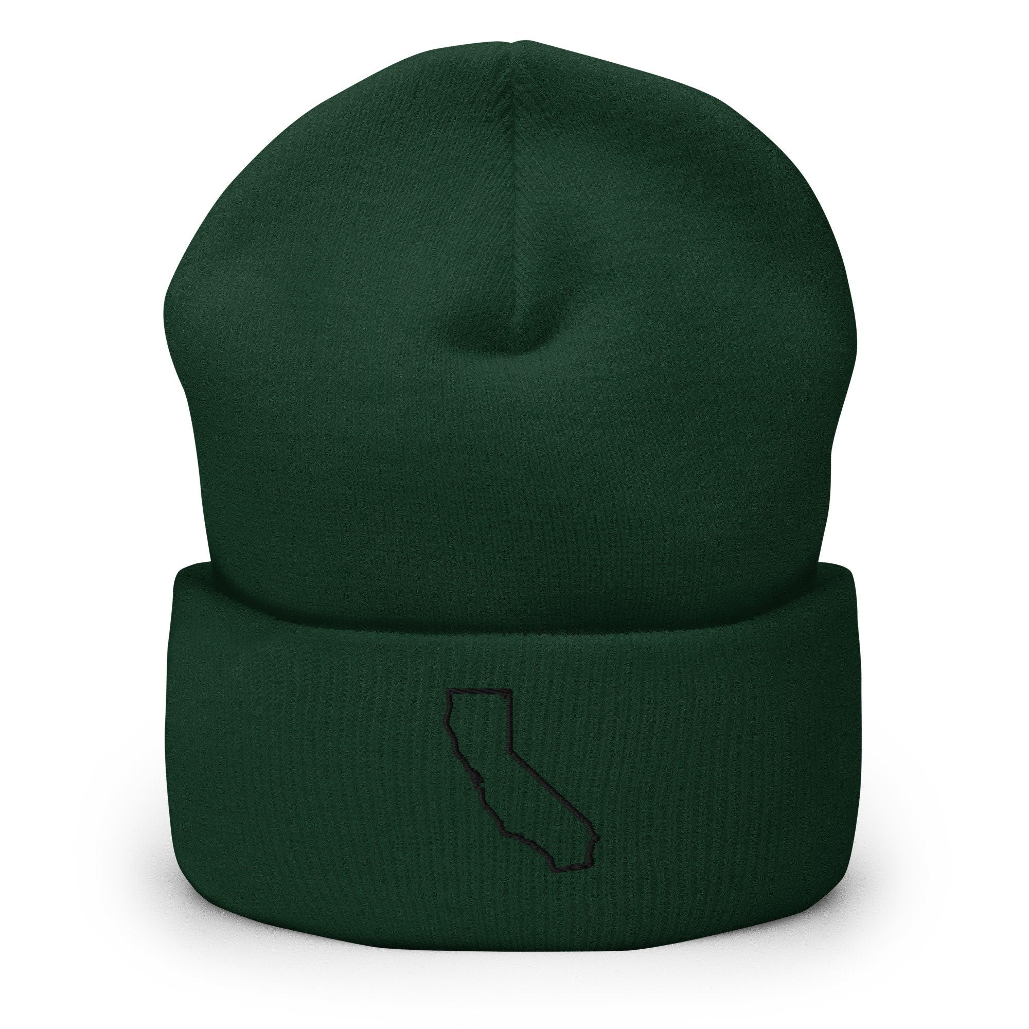 California State Map Embroidered Beanie, Handmade Cuffed Knit Unisex Slouchy Adult Winter Hat Cap Gift