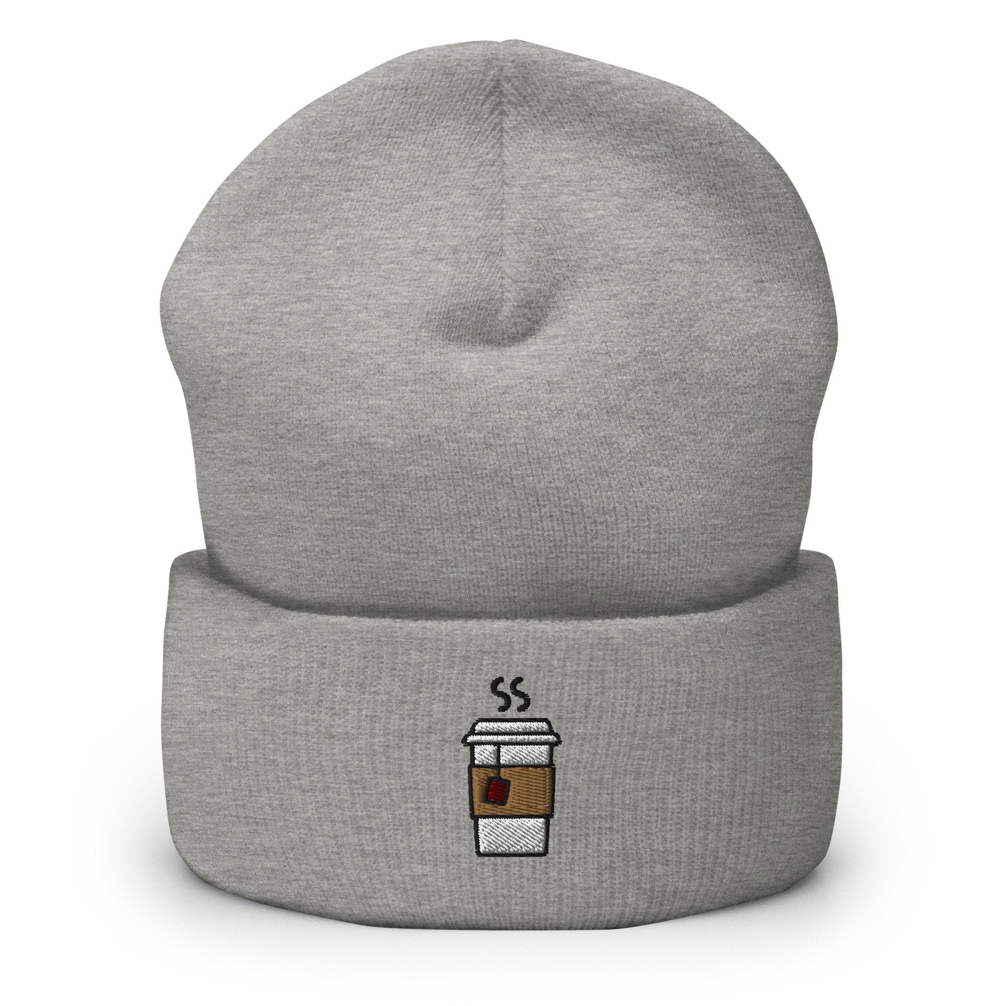 Togo Tea Embroidered Beanie, Handmade Cuffed Knit Unisex Slouchy Adult Winter Hat Cap Gift