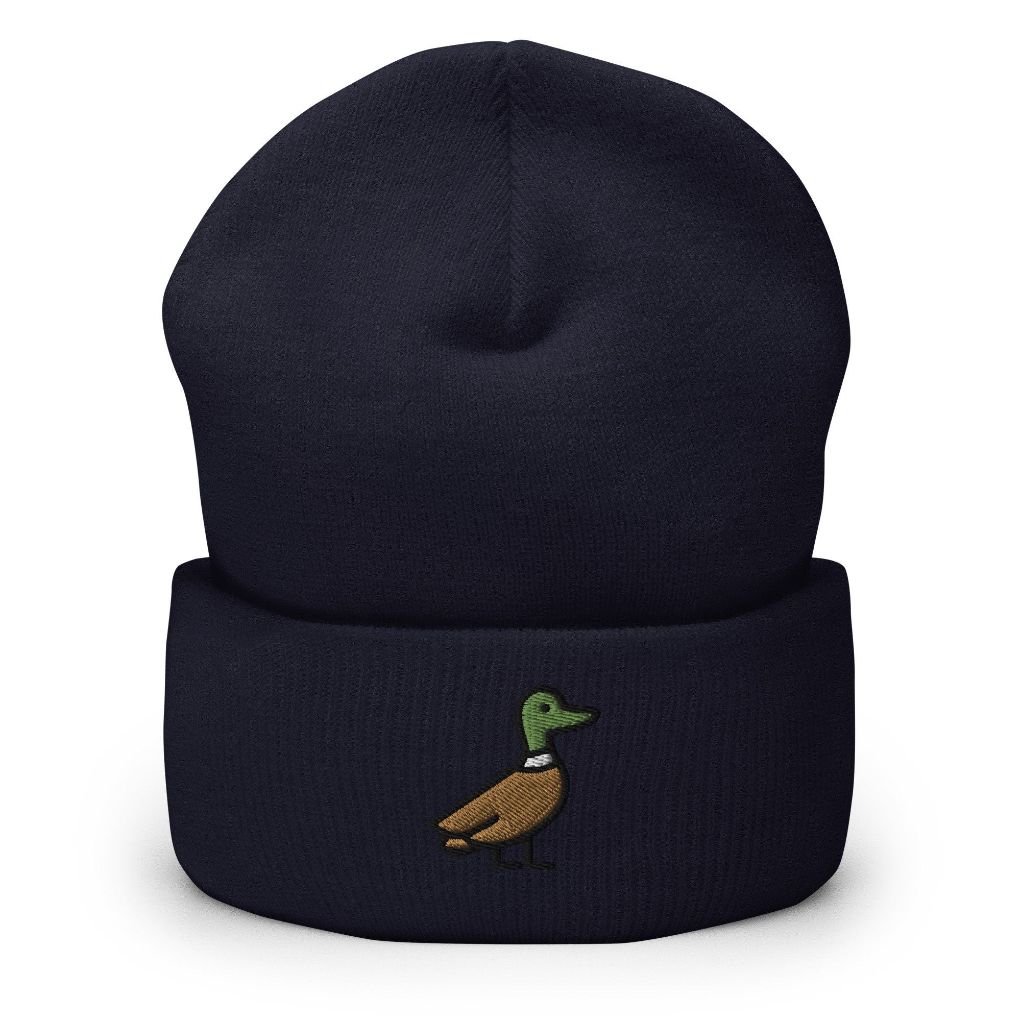 Mallard Duck Embroidered Beanie, Handmade Cuffed Knit Unisex Slouchy Adult Winter Hat Cap Gift