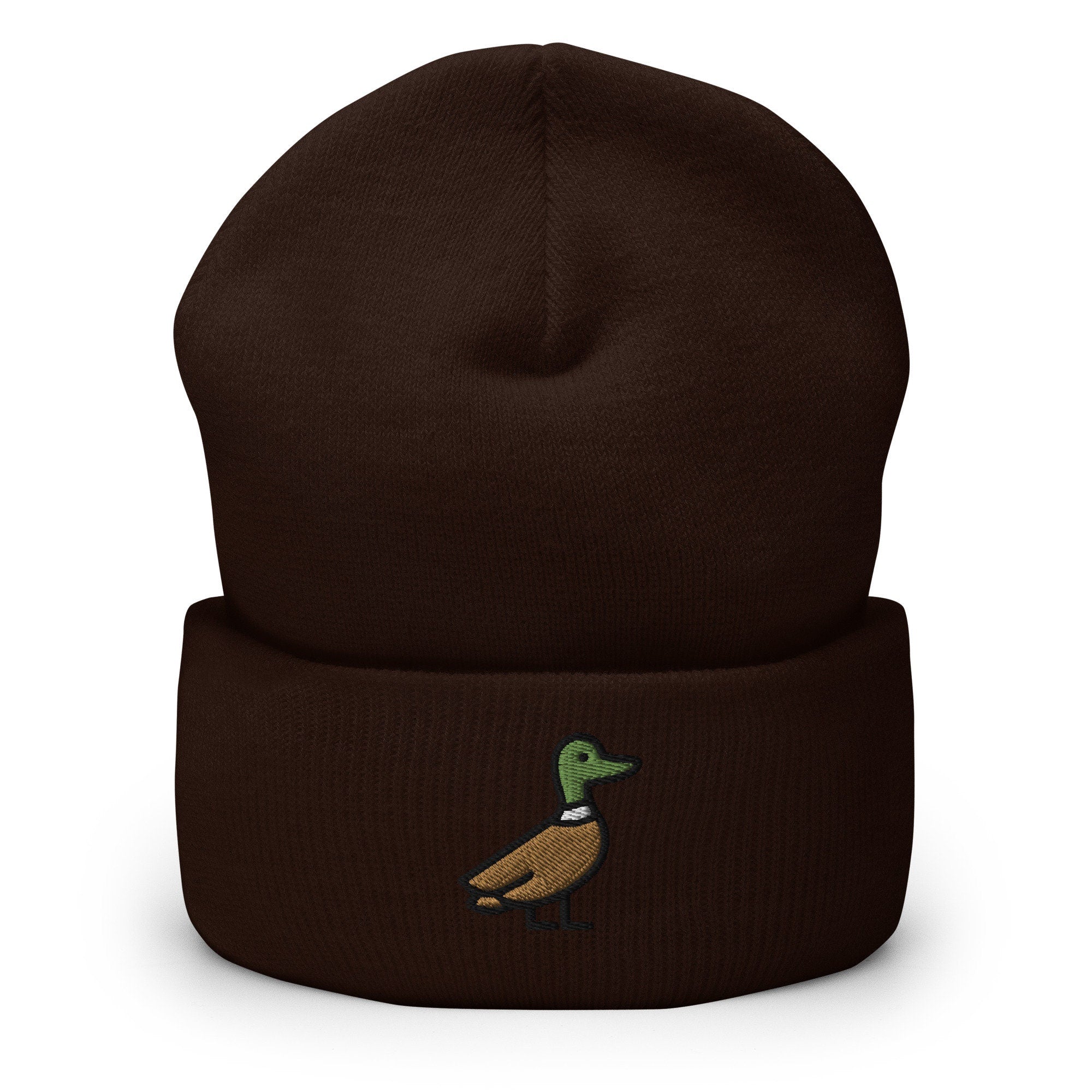 Mallard Duck Embroidered Beanie, Handmade Cuffed Knit Unisex Slouchy Adult Winter Hat Cap Gift