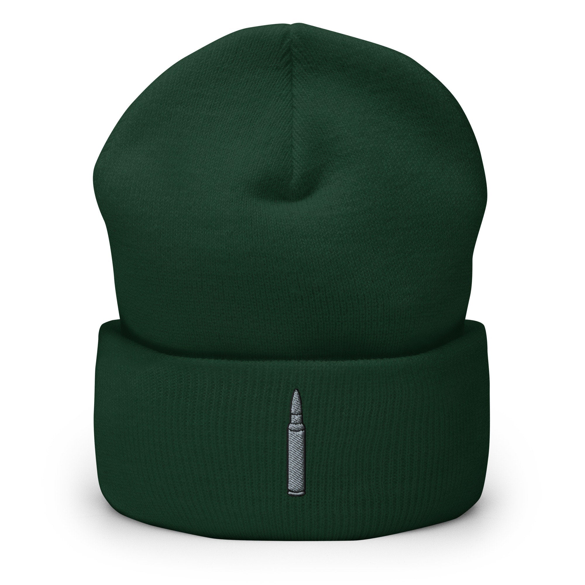 Sniper Rifle Gun Bullet Ammo Round Embroidered Beanie, Handmade Cuffed Knit Unisex Slouchy Adult Winter Hat Cap Gift
