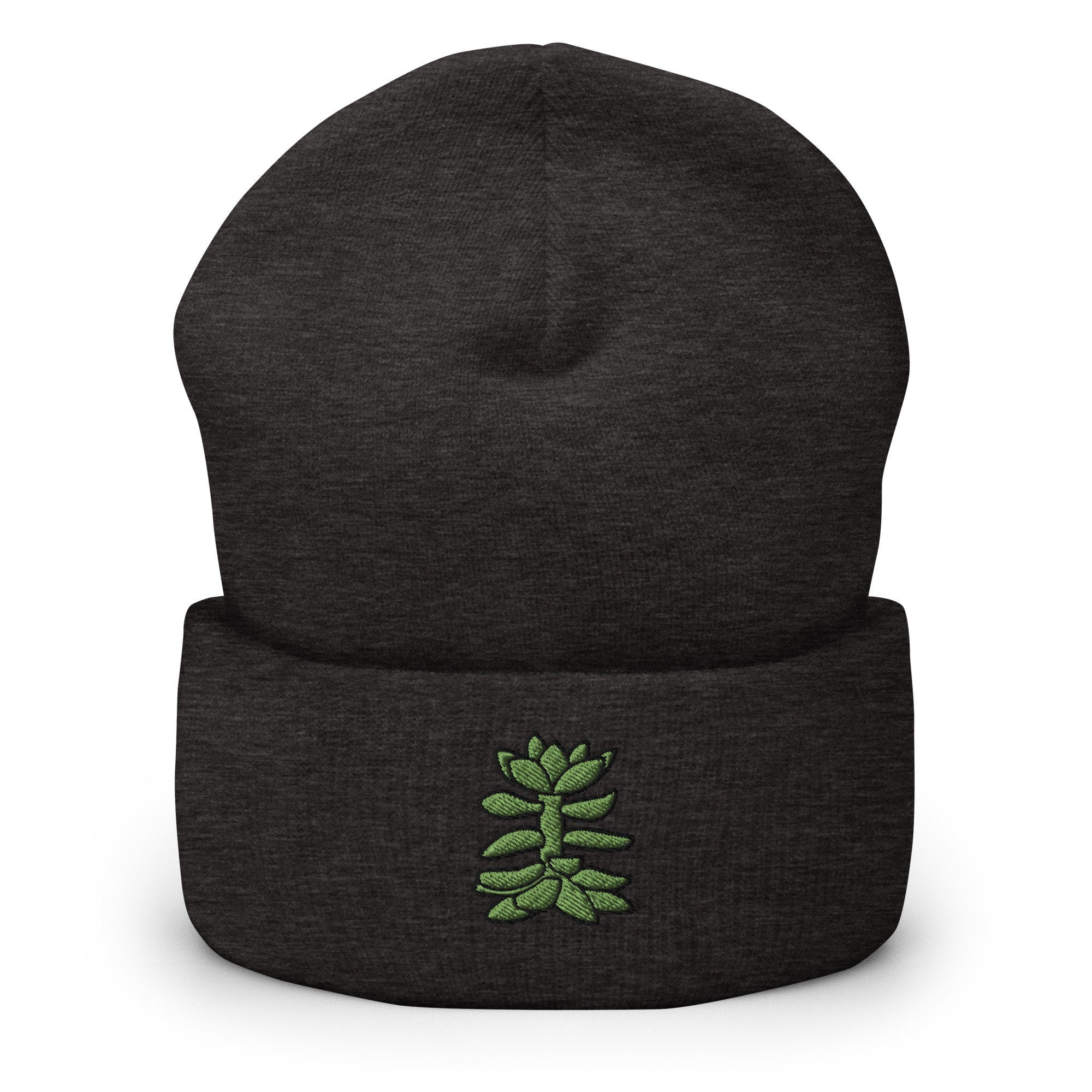 Succulent Cactus Plant Embroidered Beanie, Handmade Cuffed Knit Unisex Slouchy Adult Winter Hat Cap Gift