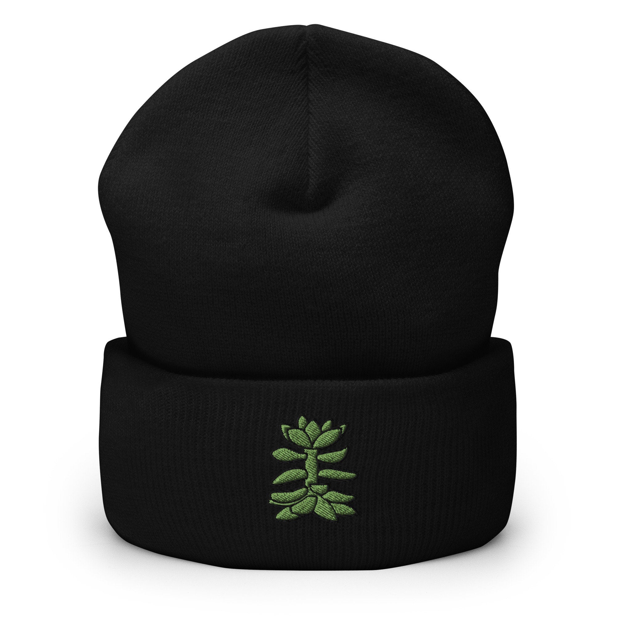Succulent Cactus Plant Embroidered Beanie, Handmade Cuffed Knit Unisex Slouchy Adult Winter Hat Cap Gift