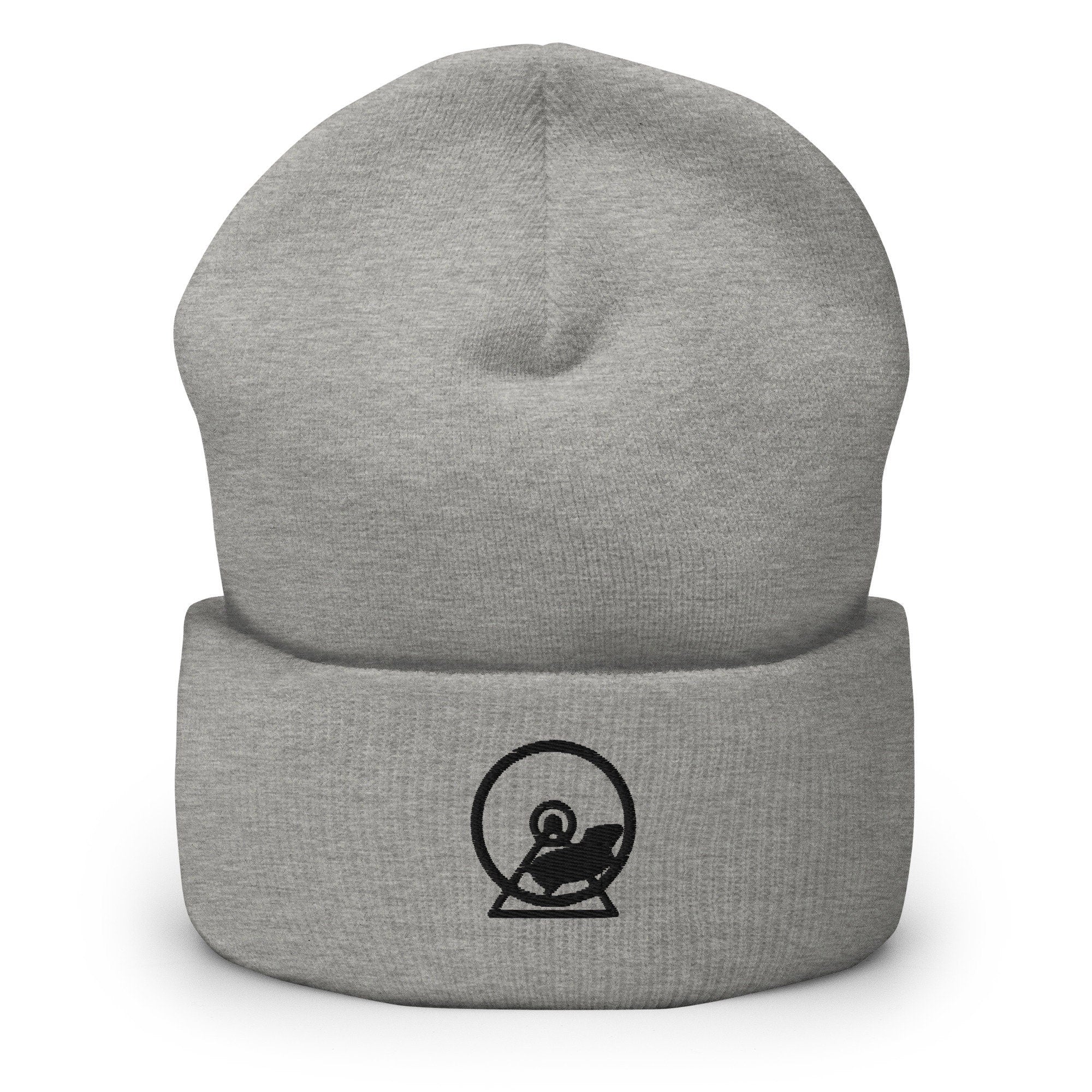Hamster Wheel Embroidered Beanie, Handmade Cuffed Knit Unisex Slouchy Adult Winter Hat Cap Gift