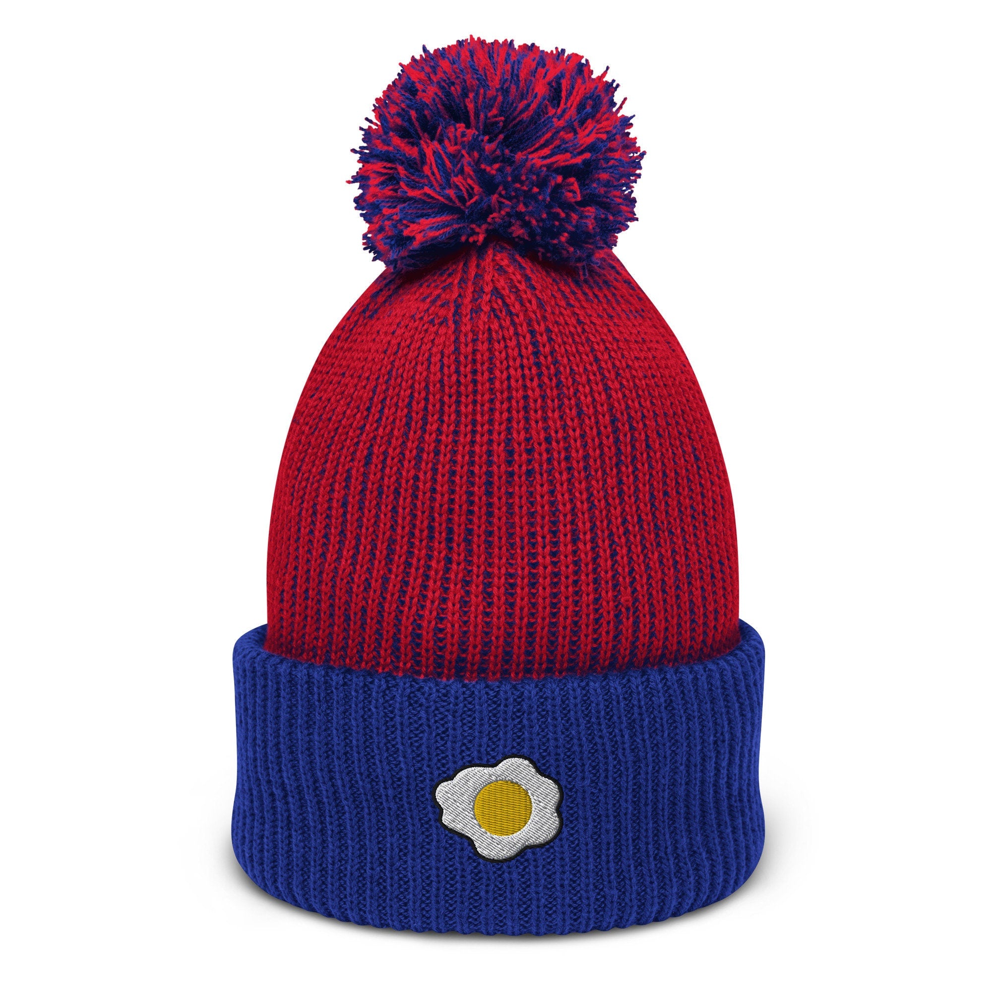 Sunny Side up Egg Embroidered Pom Pom Beanie