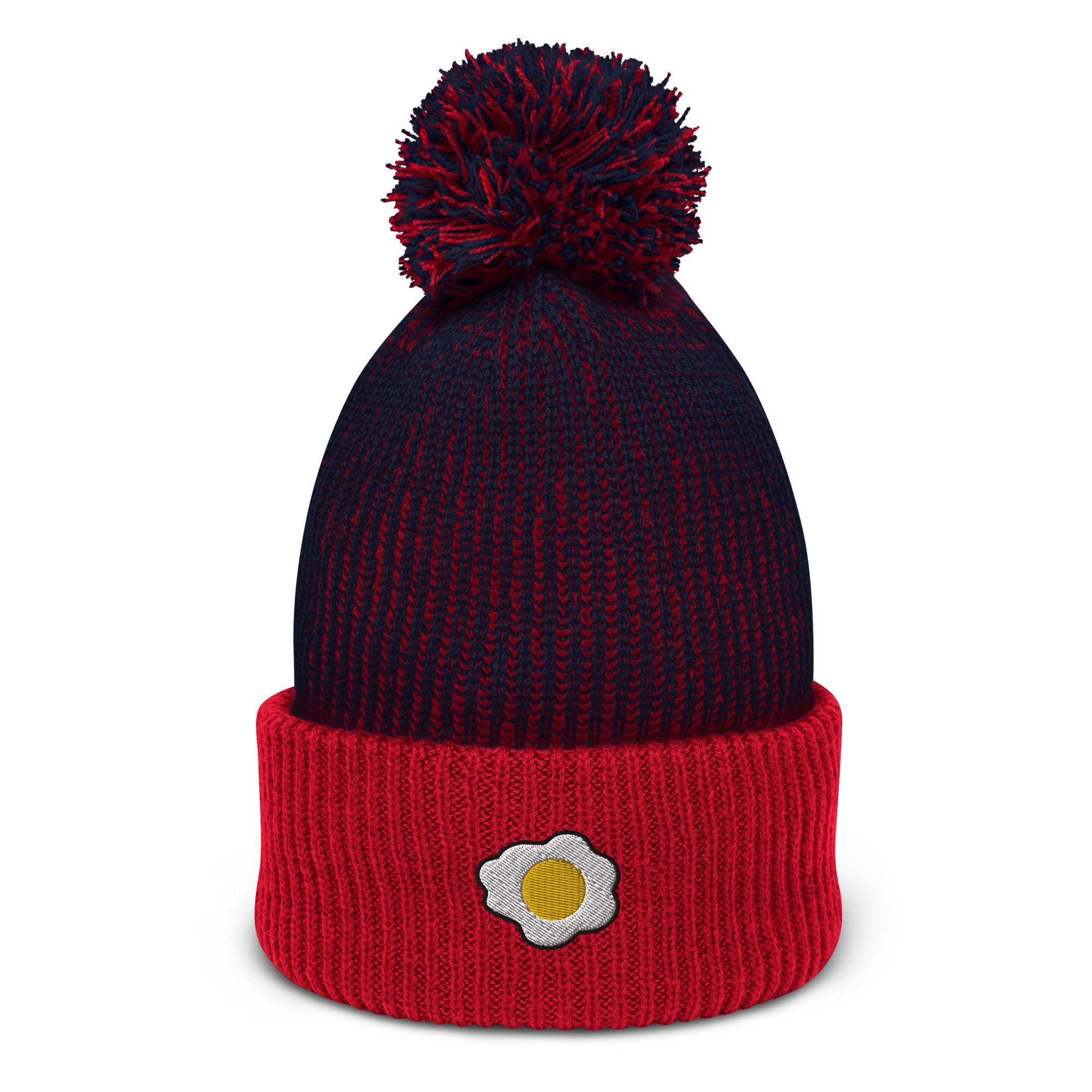 Sunny Side up Egg Embroidered Pom Pom Beanie