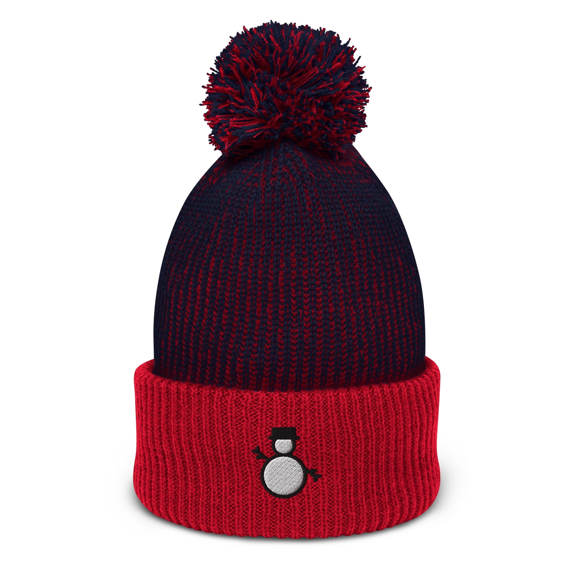 Snowman Embroidered Pom Pom Beanie