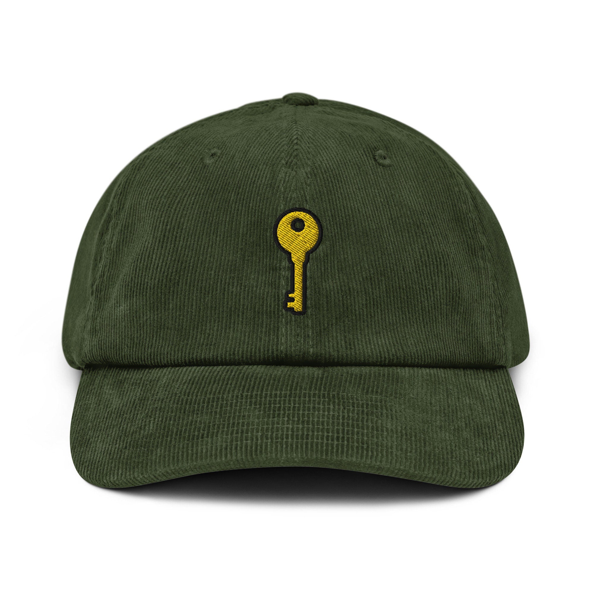 Key Embroidered Corduroy Dad Hat, Handmade Corduroy Baseball Cap Gift - Multiple Colors