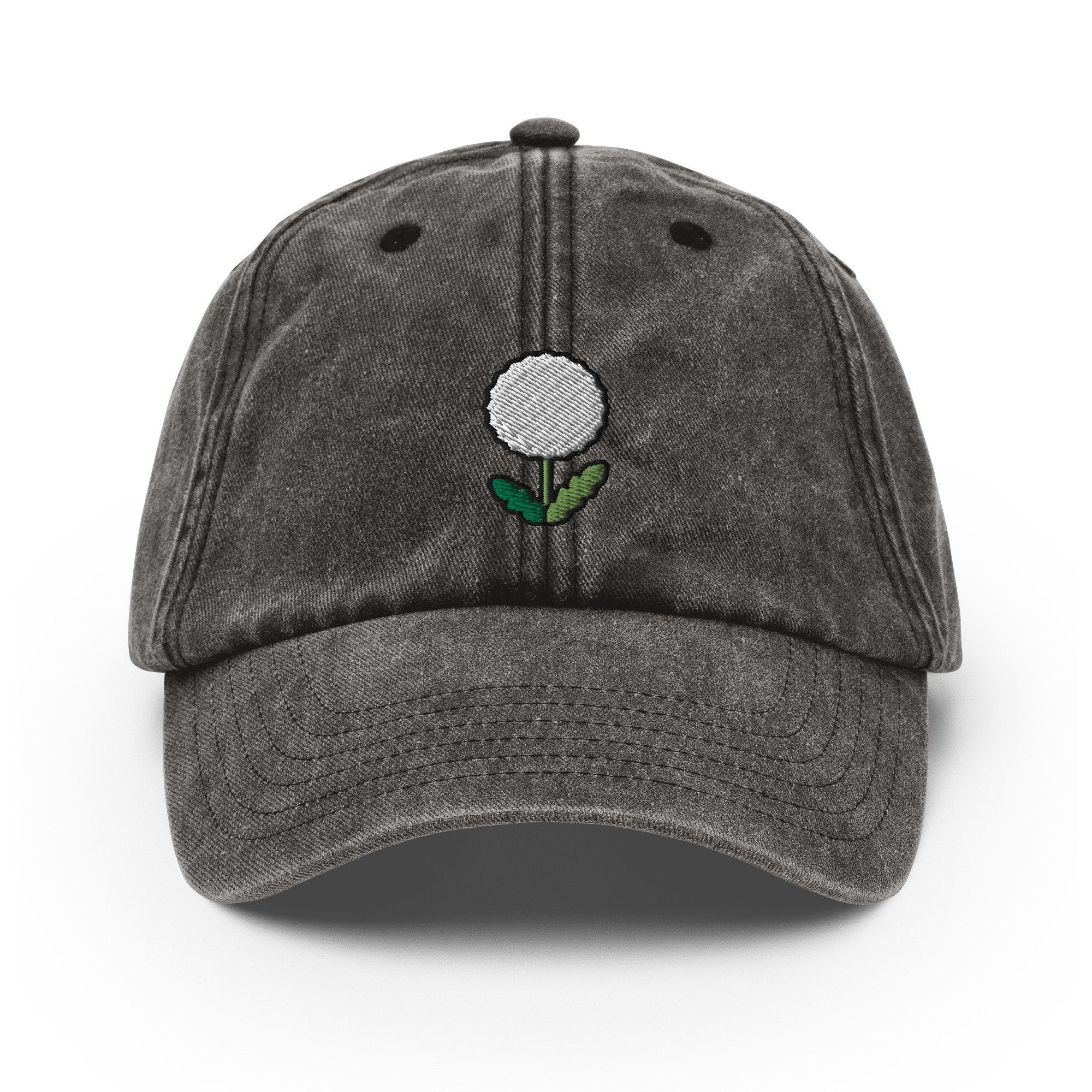 Dandelion Vintage Hat, Handmade Stitched Dandelion Cap, Aged Dad Cap, Faded Baseball Cap Gift - Multiple Colors