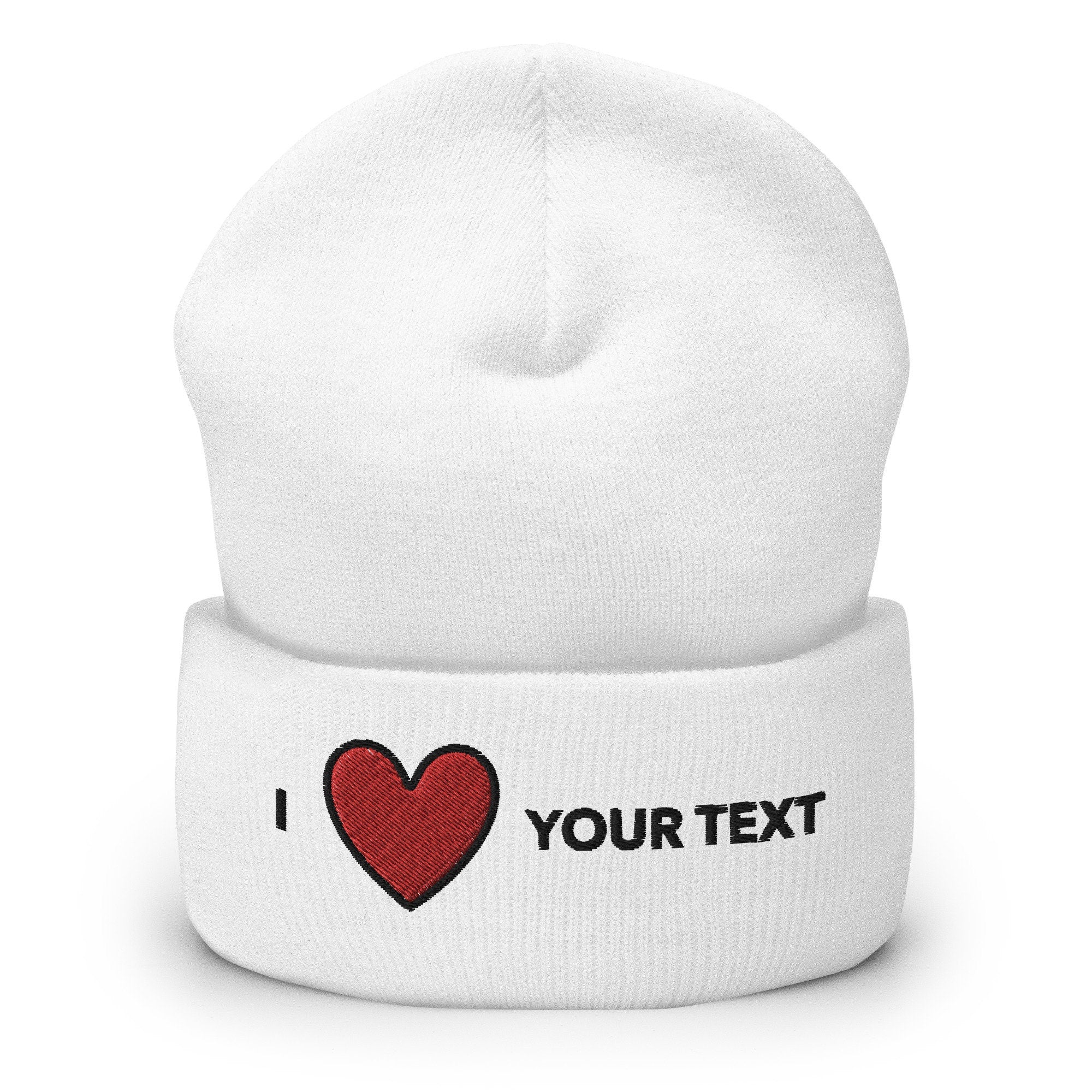Personalized Embroidered I Heart Beanie, Customized Cuffed Beanie, Embroidery With Your Own I Love Blank Design, Handmade Cuffed Beanie