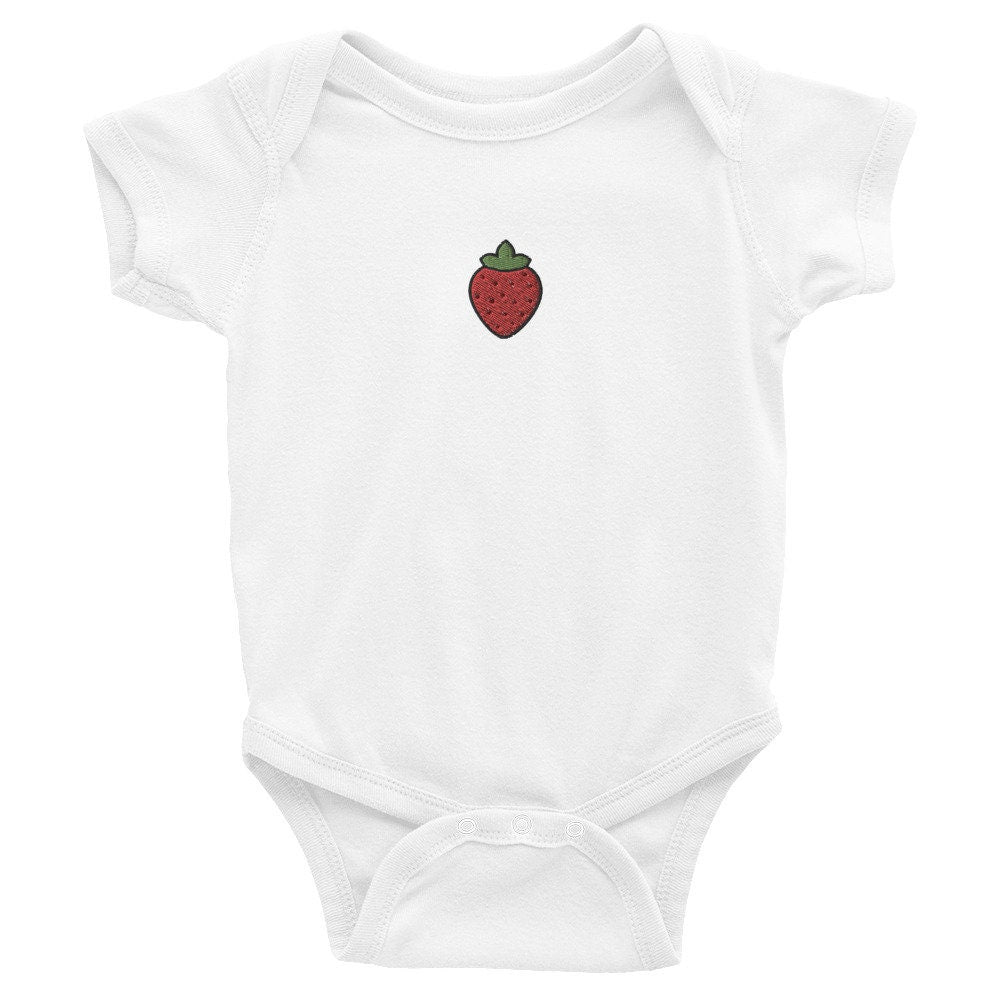 Strawberry Infant Bodysuit, Baby Boy or Girl Onesie, Embroidered Baby Shower Gift - Multiple Colors