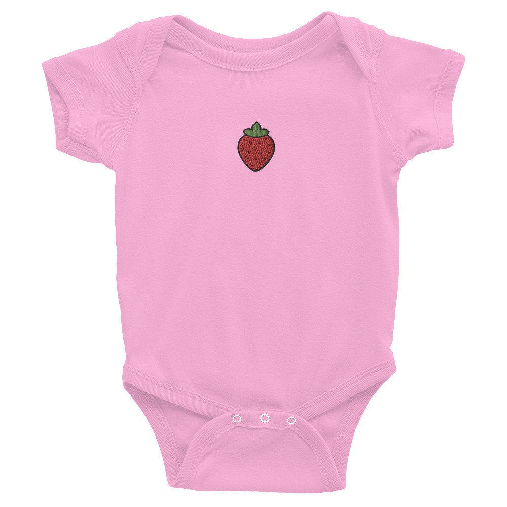 Strawberry Infant Bodysuit, Baby Boy or Girl Onesie, Embroidered Baby Shower Gift - Multiple Colors