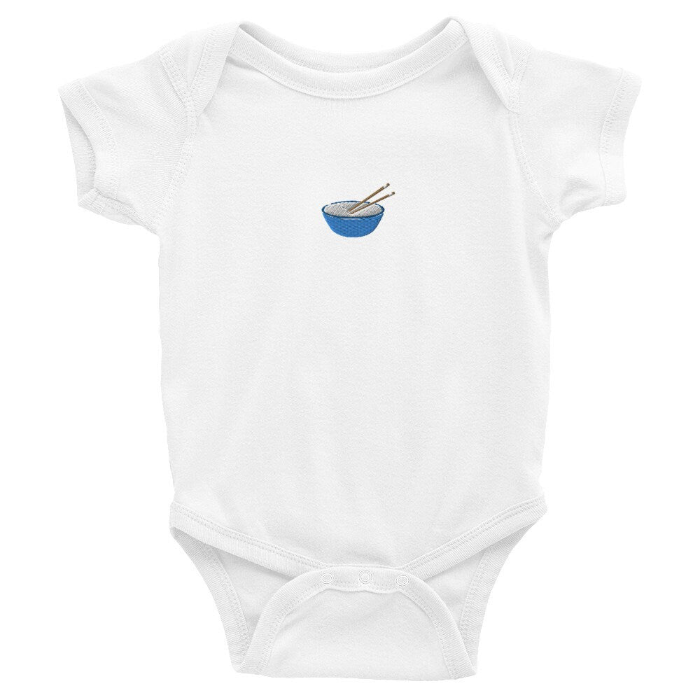 Bowl of Rice Infant Bodysuit, Baby Boy or Girl Onesie, Embroidered Baby Shower Gift - Multiple Colors