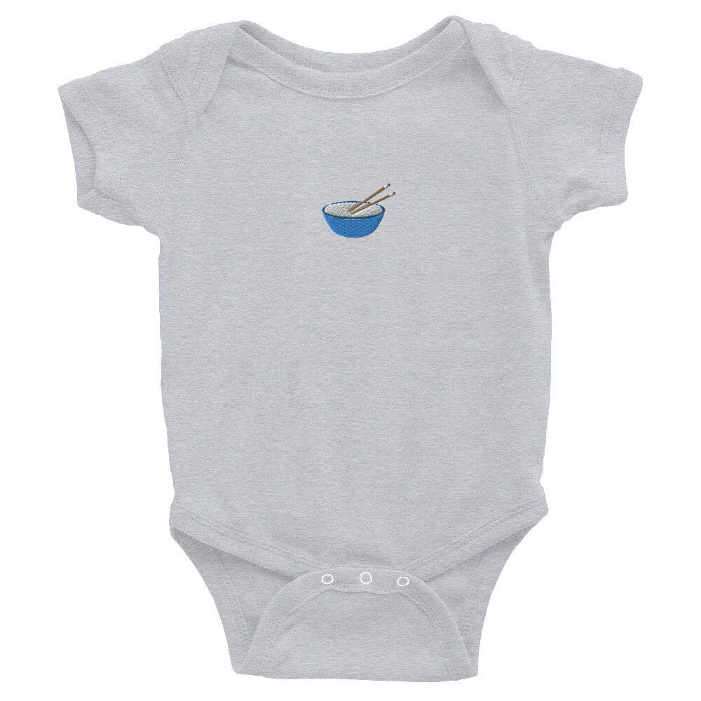 Bowl of Rice Infant Bodysuit, Baby Boy or Girl Onesie, Embroidered Baby Shower Gift - Multiple Colors