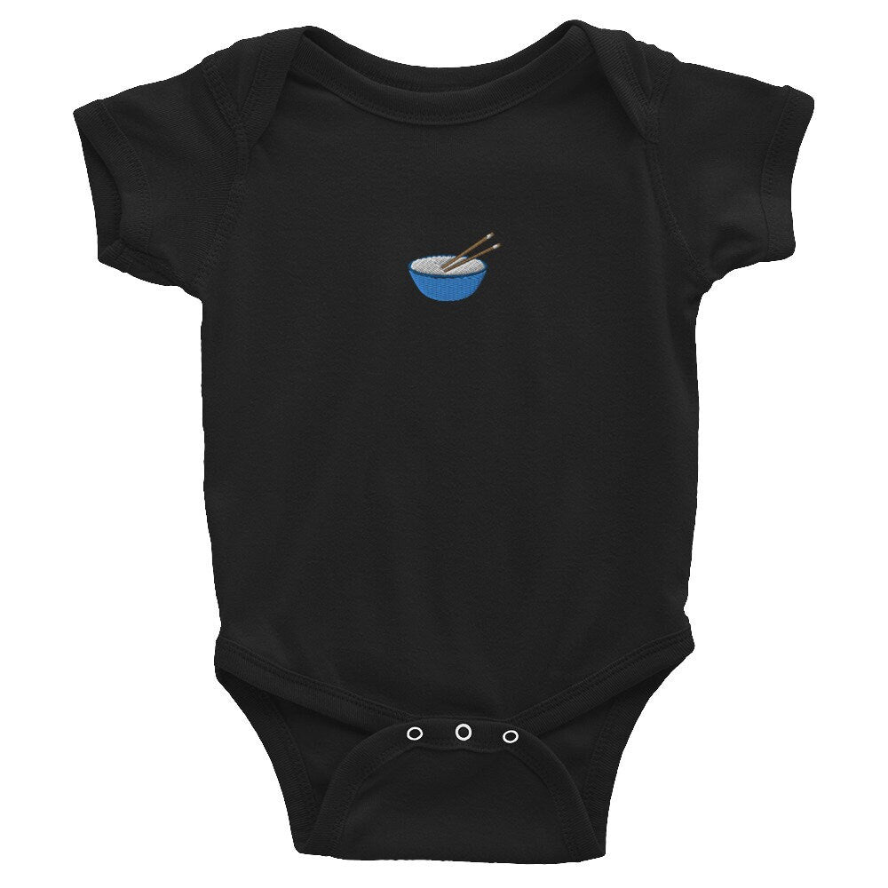 Bowl of Rice Infant Bodysuit, Baby Boy or Girl Onesie, Embroidered Baby Shower Gift - Multiple Colors