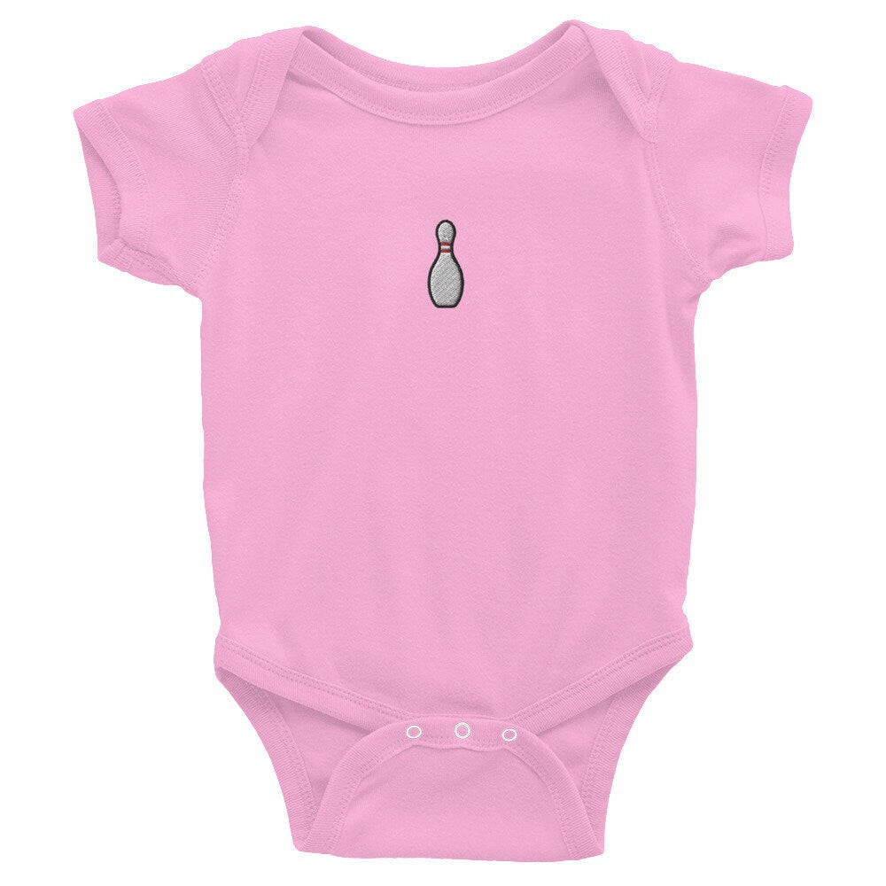 Bowling Pin Infant Bodysuit, Baby Boy or Girl Onesie, Embroidered Baby Shower Gift - Multiple Colors
