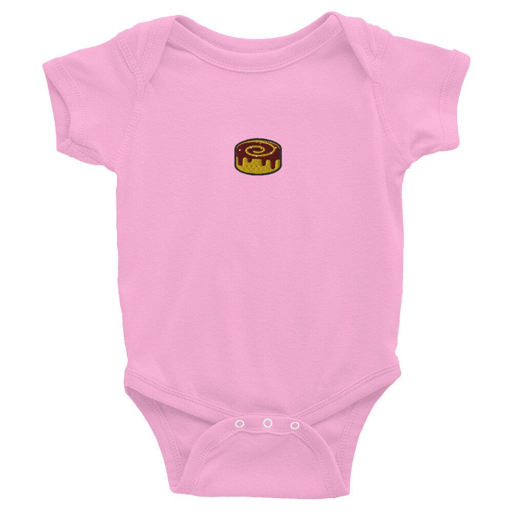 Cinnamon Bun Infant Bodysuit, Baby Boy or Girl Onesie, Embroidered Baby Shower Gift - Multiple Colors