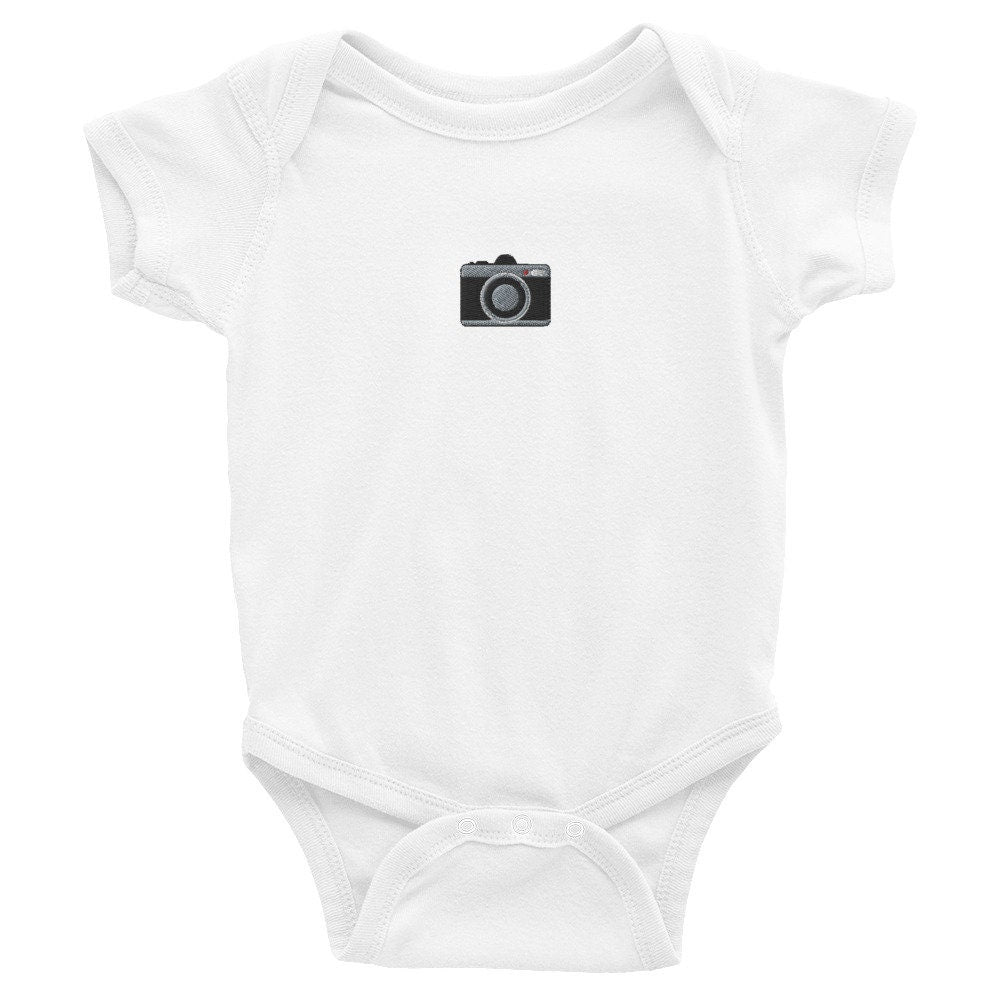 Camera Infant Bodysuit, Baby Boy or Girl Onesie, Embroidered Baby Shower Gift - Multiple Colors