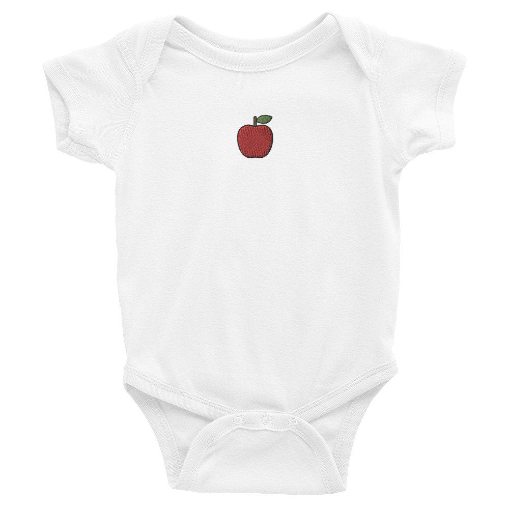 Apple Infant Bodysuit, Baby Boy or Girl Onesie, Embroidered Baby Shower Gift - Multiple Colors