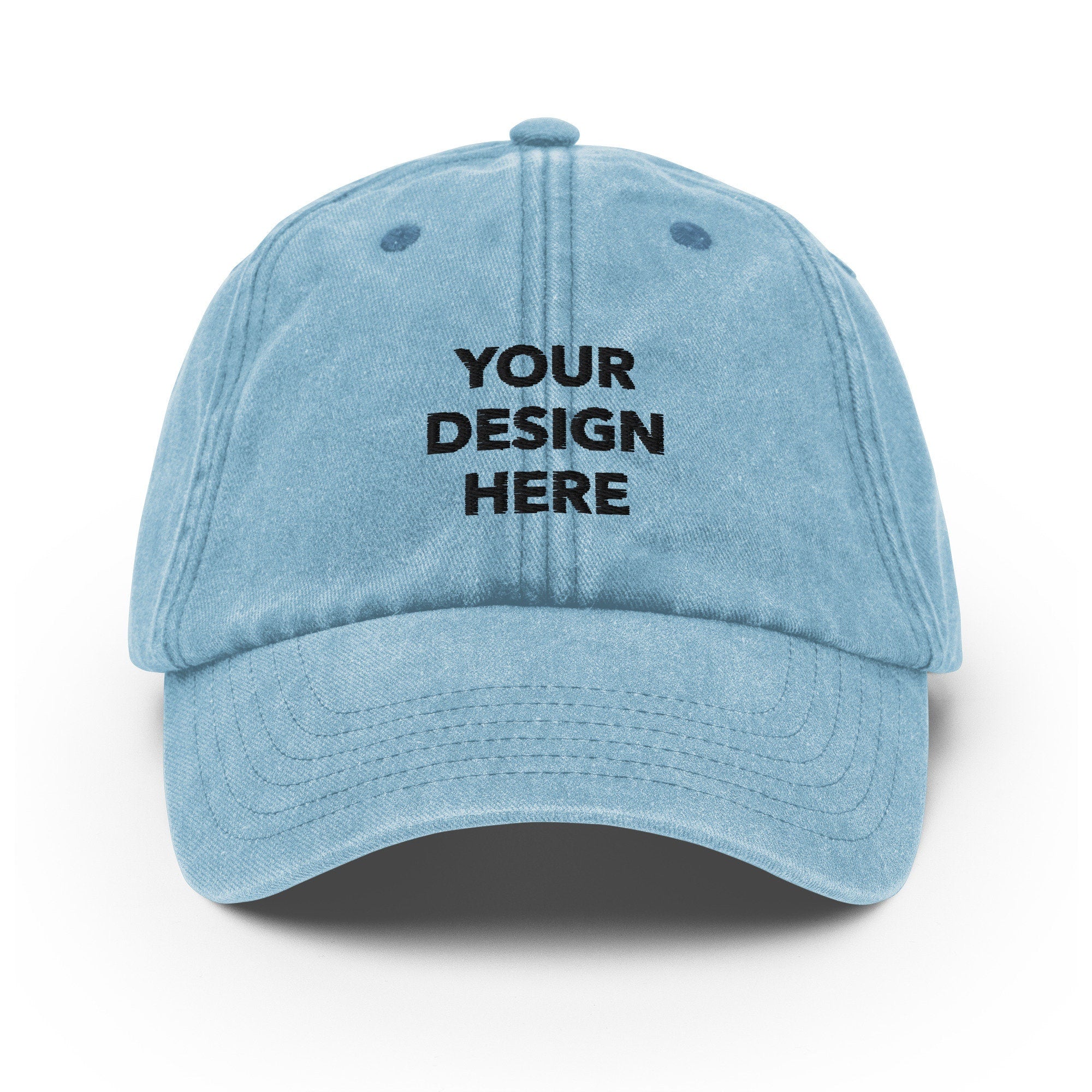 Personalized Embroidered Vintage Hat, Customized Logo Hat, Embroidery with Your Own Text or Design, Handmade Custom Aged Cap Vintage Light Denim