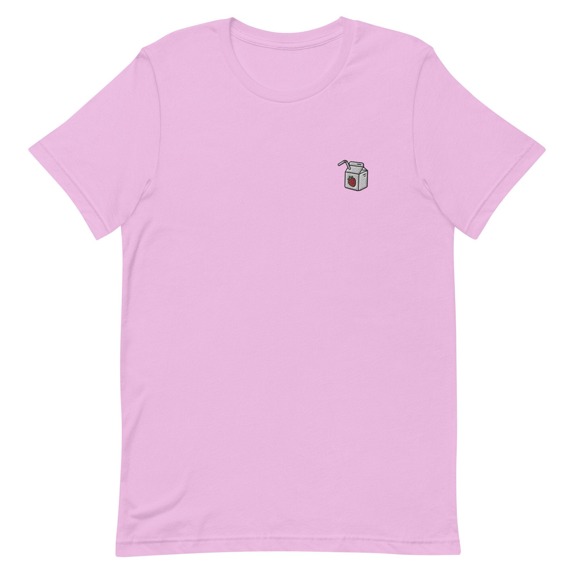 Strawberry Milk Premium Men's T-Shirt, Embroidered Men's T-Shirt Gift for Boyfriend, Men's Short Sleeve Shirt - Multiple Colors