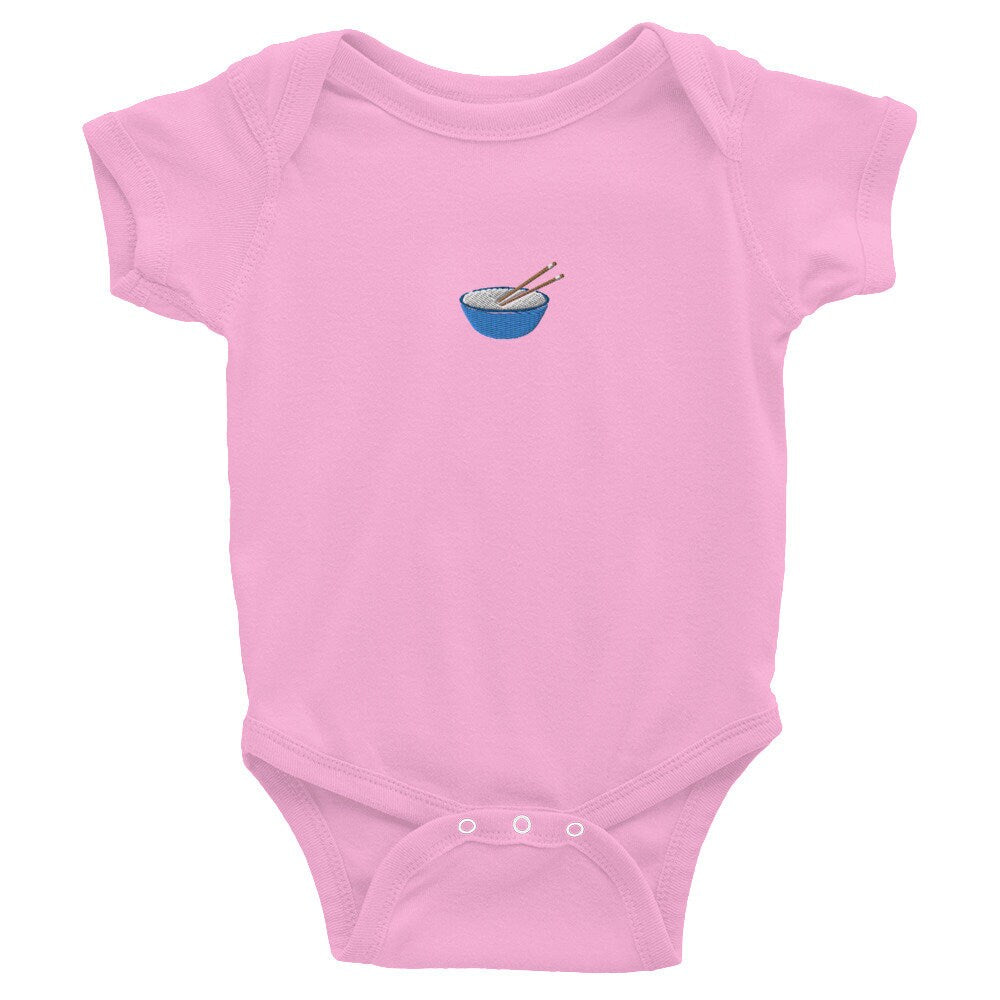 Bowl of Rice Infant Bodysuit, Baby Boy or Girl Onesie, Embroidered Baby Shower Gift - Multiple Colors