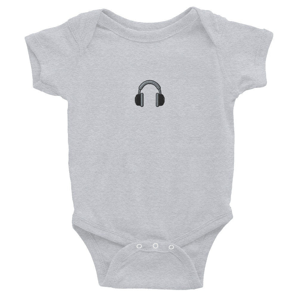 Headphones Infant Bodysuit, Baby Boy or Girl Onesie, Embroidered Baby Shower Gift - Multiple Colors