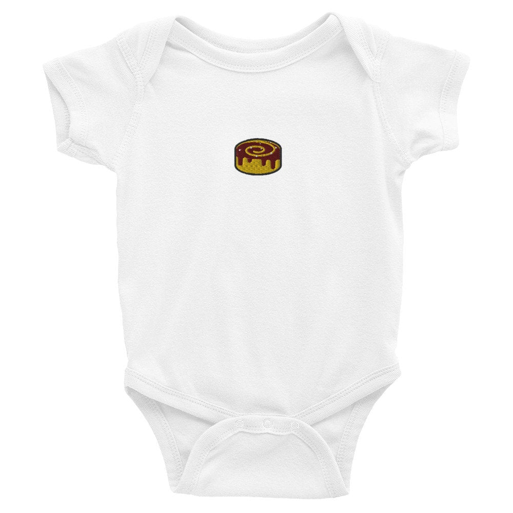 Cinnamon Bun Infant Bodysuit, Baby Boy or Girl Onesie, Embroidered Baby Shower Gift - Multiple Colors
