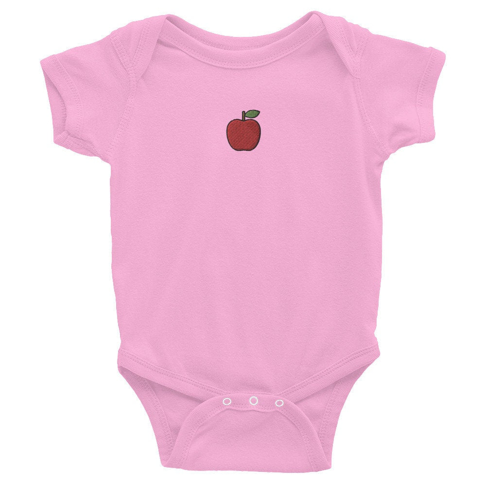 Apple Infant Bodysuit, Baby Boy or Girl Onesie, Embroidered Baby Shower Gift - Multiple Colors