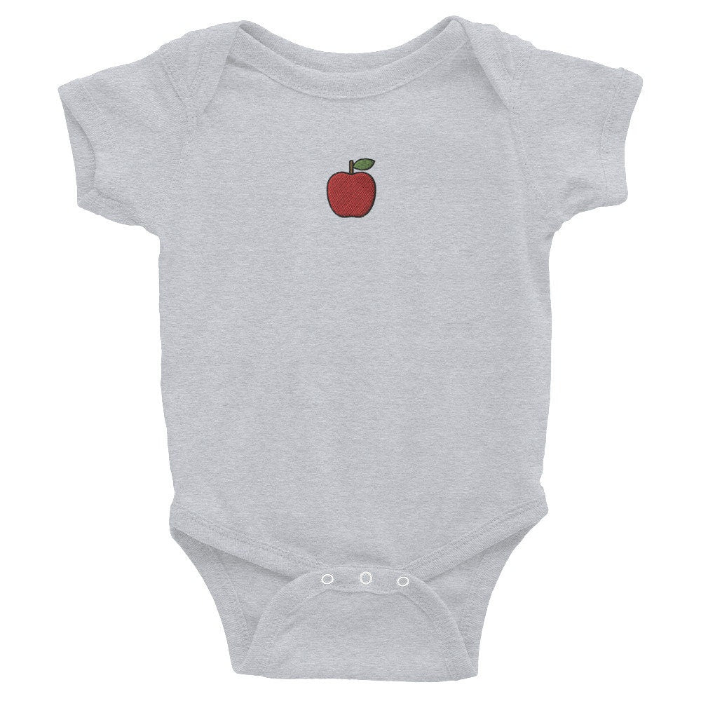 Apple Infant Bodysuit, Baby Boy or Girl Onesie, Embroidered Baby Shower Gift - Multiple Colors