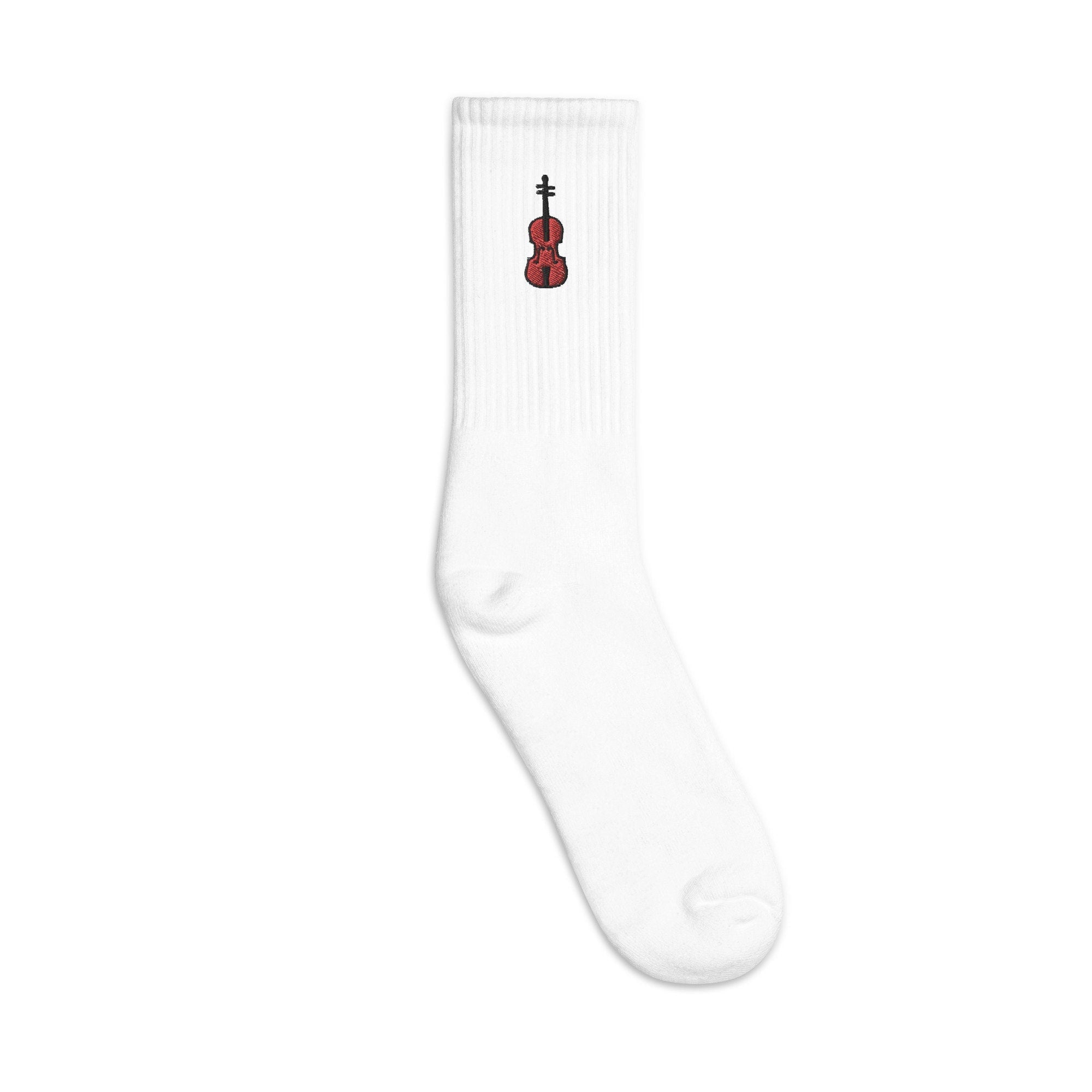 Violin Embroidered Socks, Premium Embroidered Socks, Long Socks Gift - Multiple Colors