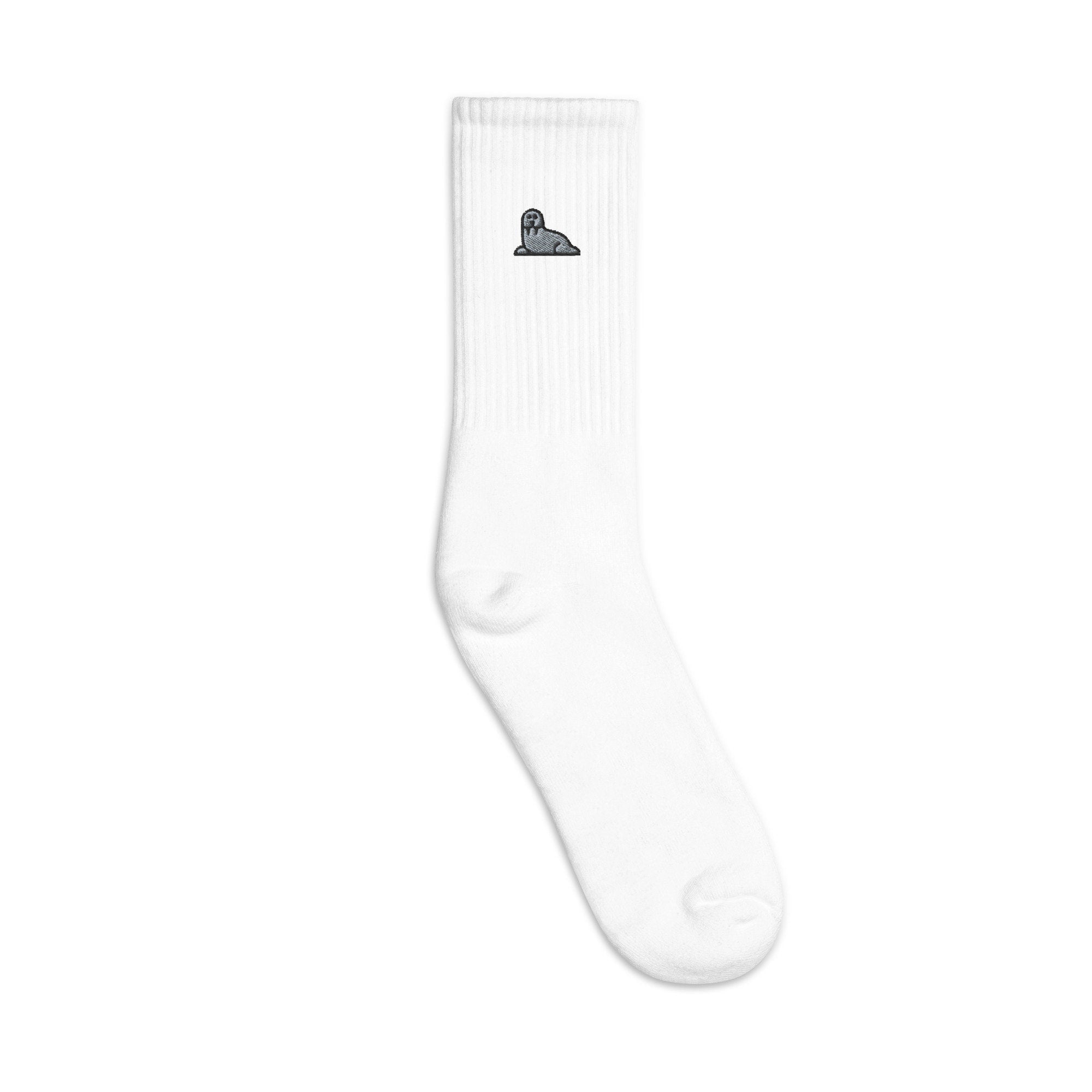 Walrus Embroidered Socks, Premium Embroidered Socks, Long Socks Gift, Cute Seal - Multiple Colors