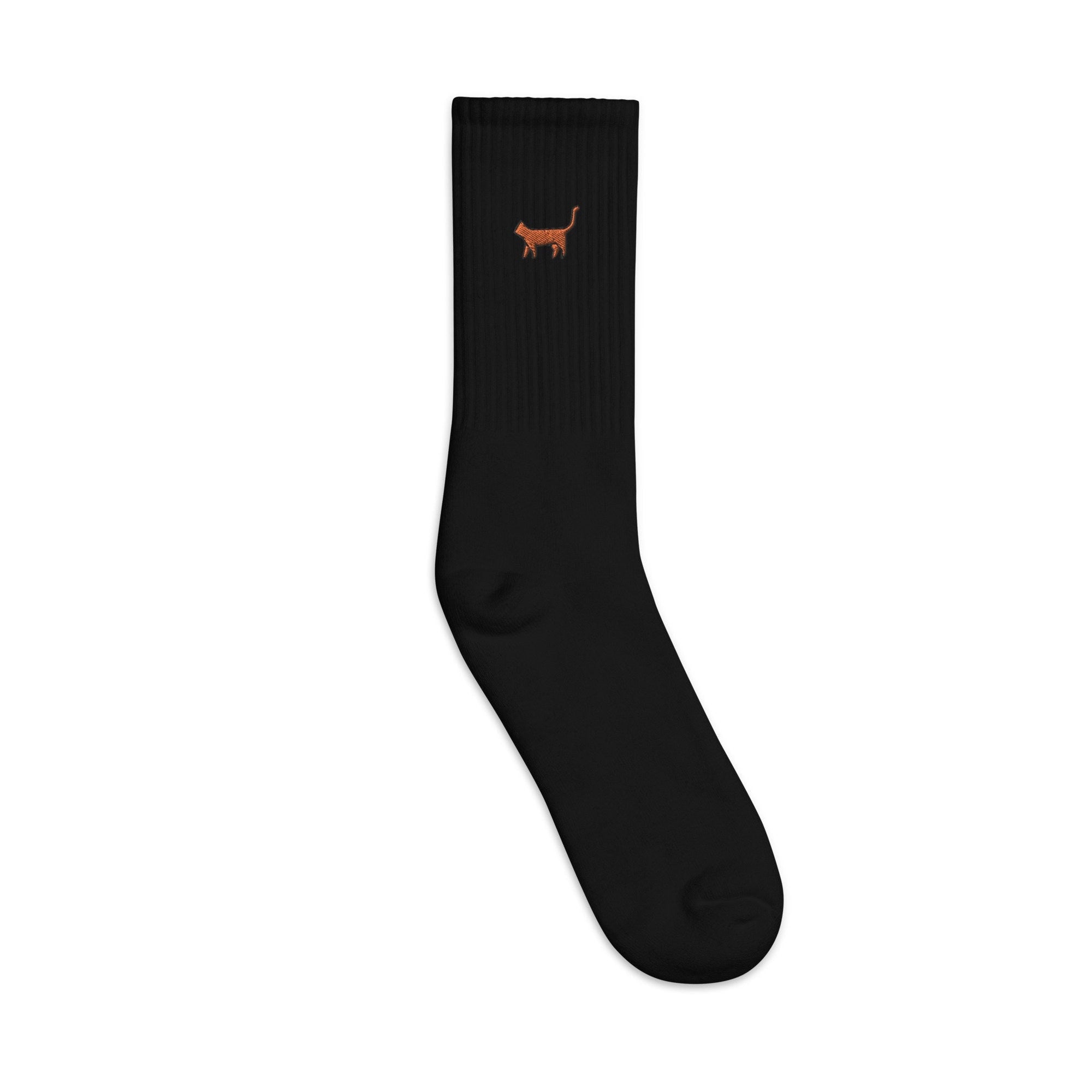 Orange Cat Embroidered Socks, Premium Embroidered Socks, Long Socks Gift - Multiple Colors