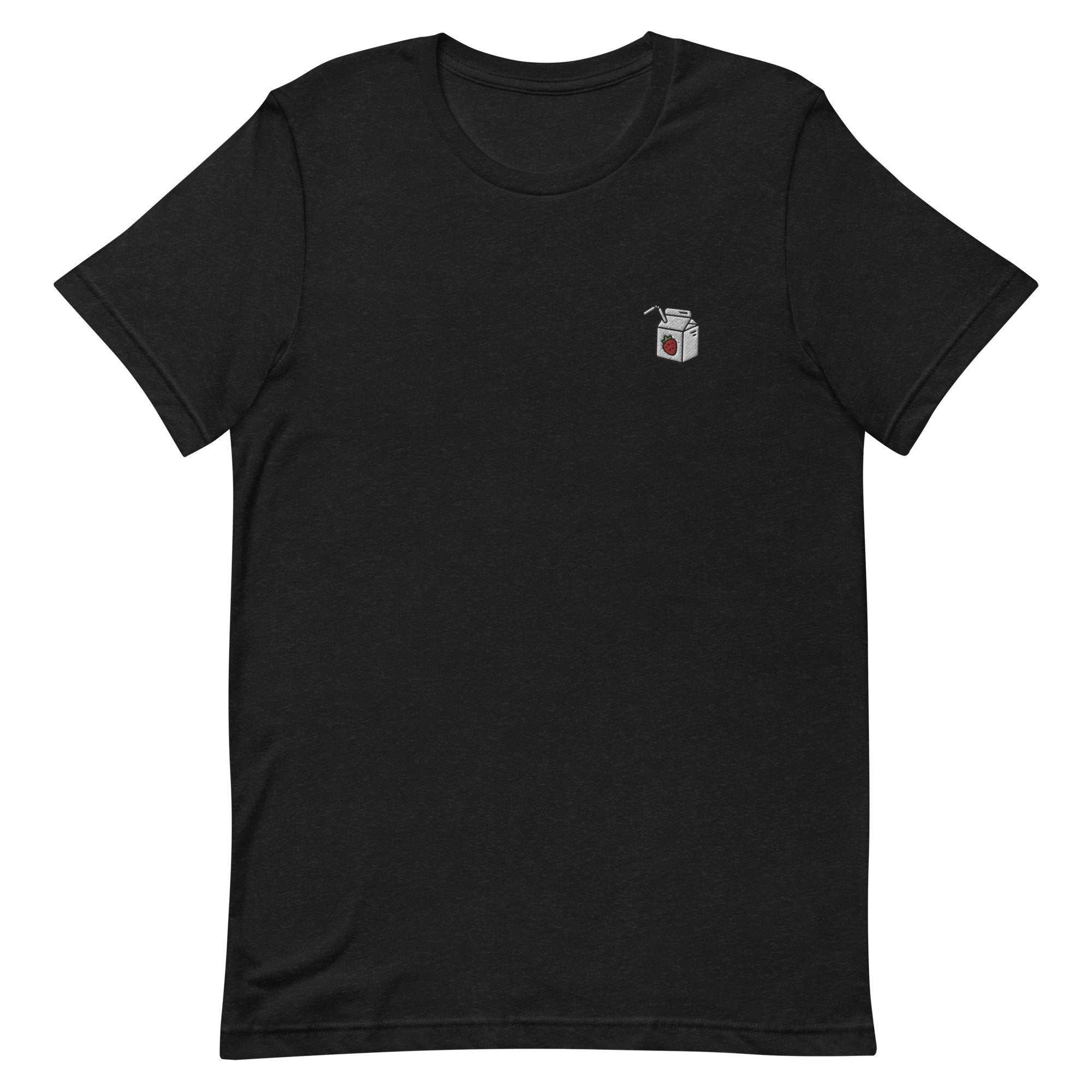 Strawberry Milk Premium Men's T-Shirt, Embroidered Men's T-Shirt Gift for Boyfriend, Men's Short Sleeve Shirt - Multiple Colors