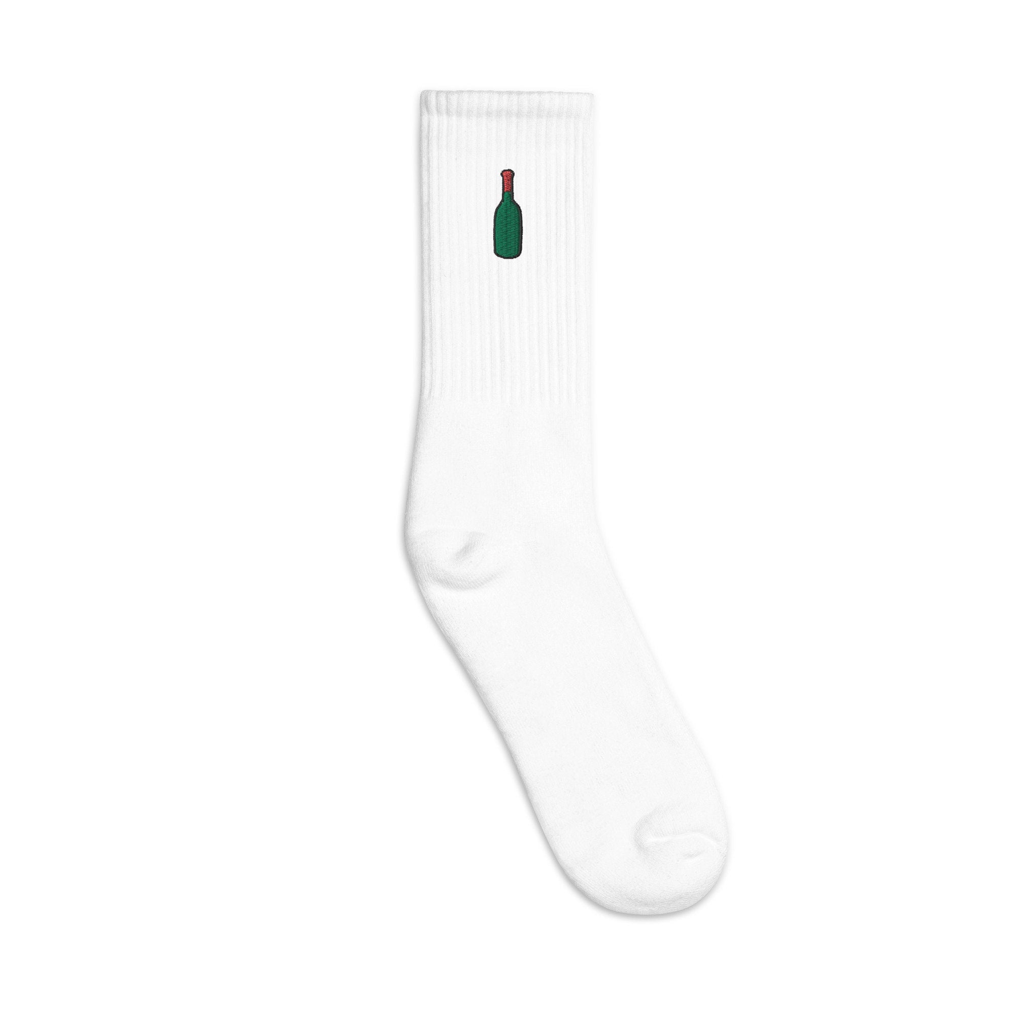Wine Bottle Embroidered Socks, Premium Embroidered Socks, Long Socks Gift - Multiple Colors