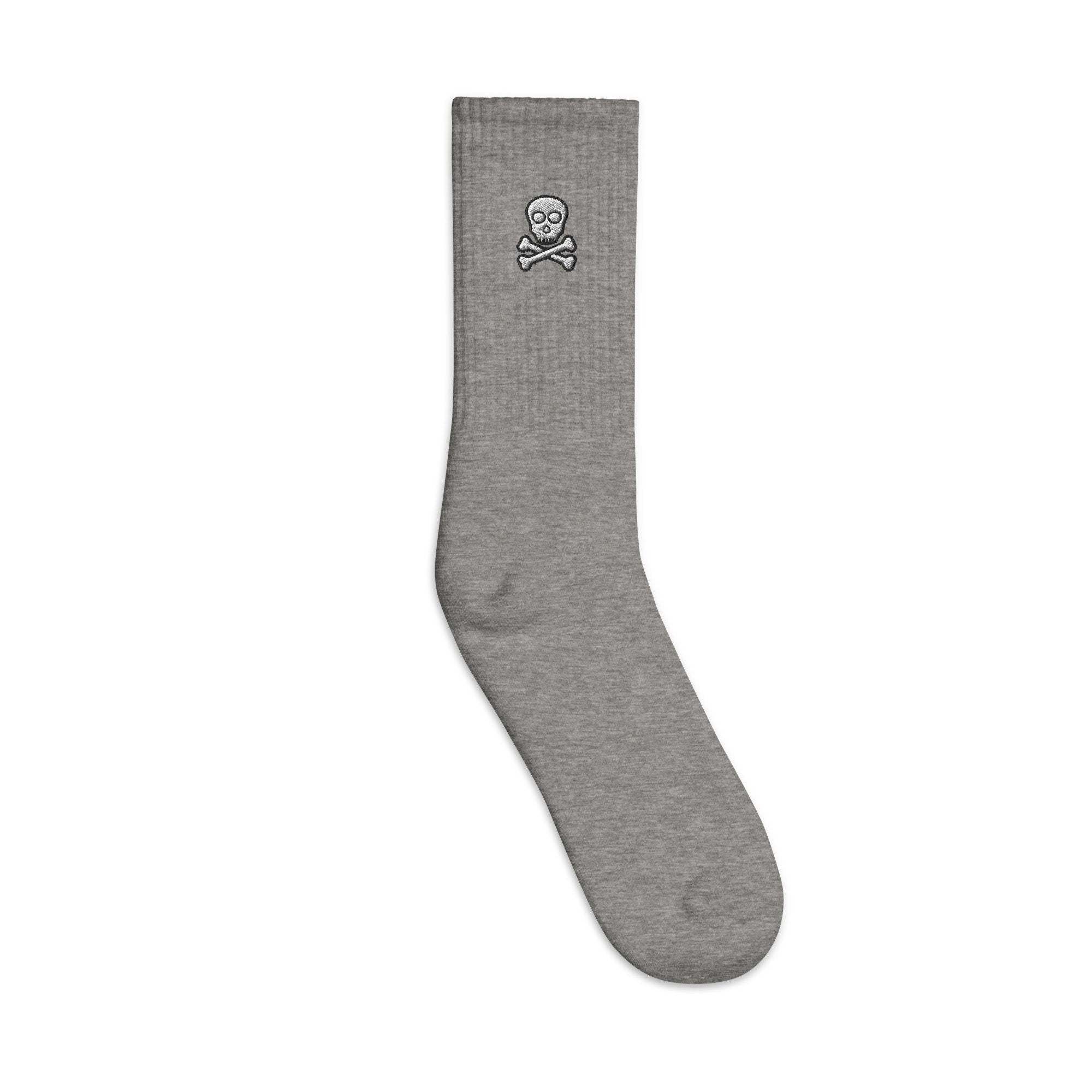 Skull and Crossbones Embroidered Socks, Premium Embroidered Socks, Long Socks Gift - Multiple Colors