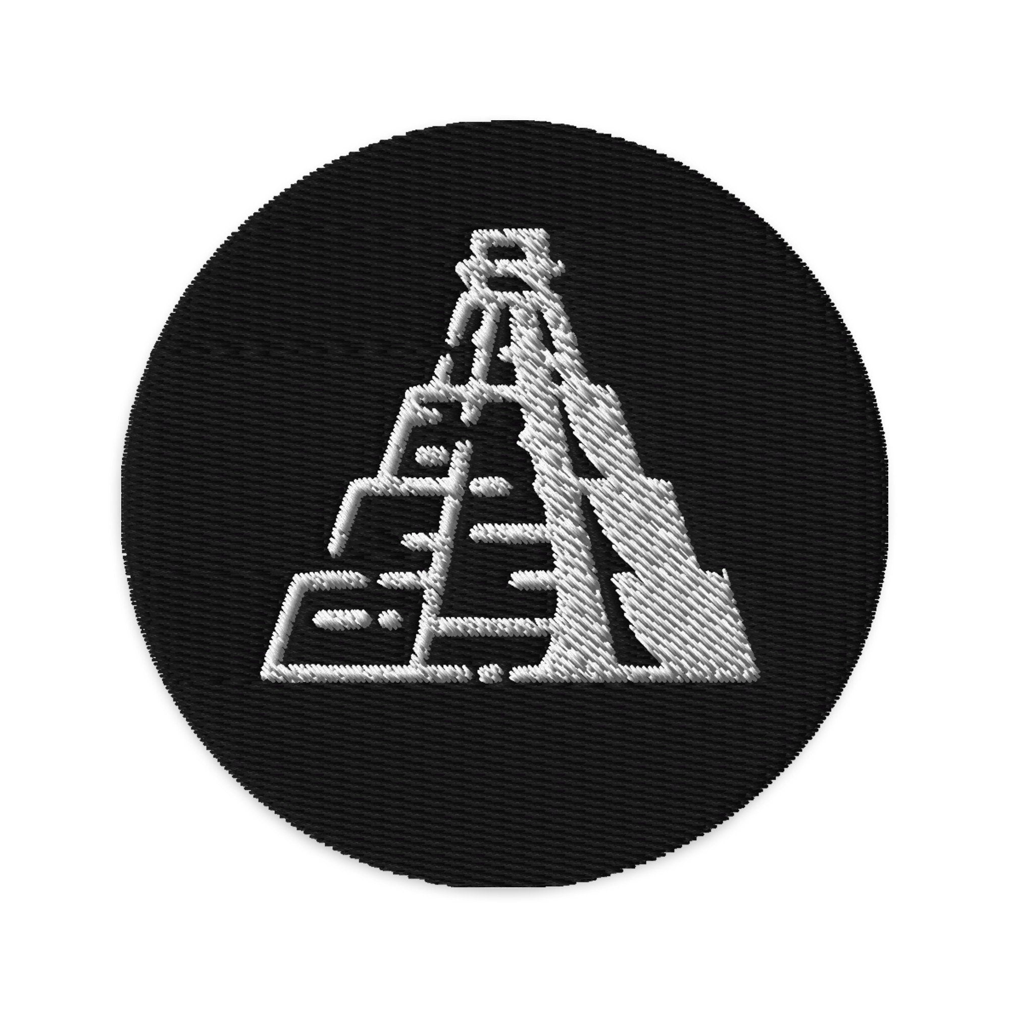 Aztec Pyramid Embroidered Patch, Aztec Embroidery, Handmade Three Inch Patch, Circular Aztec Pyramid Embroidery