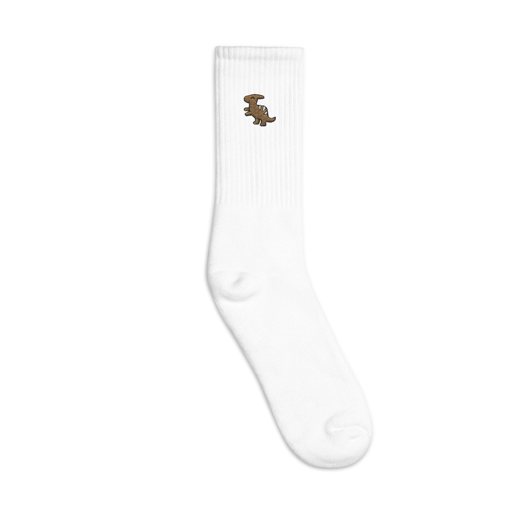 Dinosaur Embroidered Socks, Brown Dino Premium Embroidered Socks, Long Socks Gift - Multiple Colors