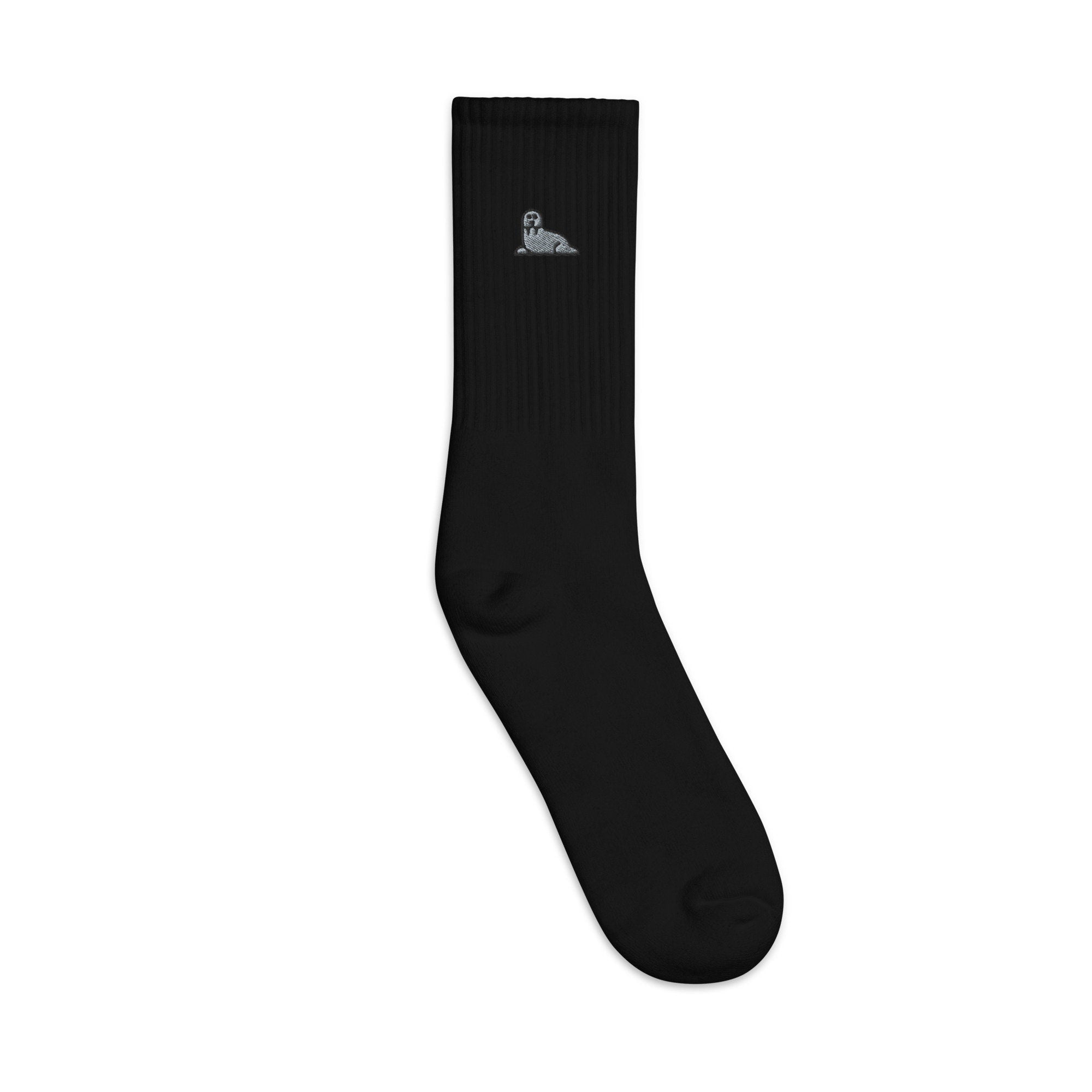 Walrus Embroidered Socks, Premium Embroidered Socks, Long Socks Gift, Cute Seal - Multiple Colors