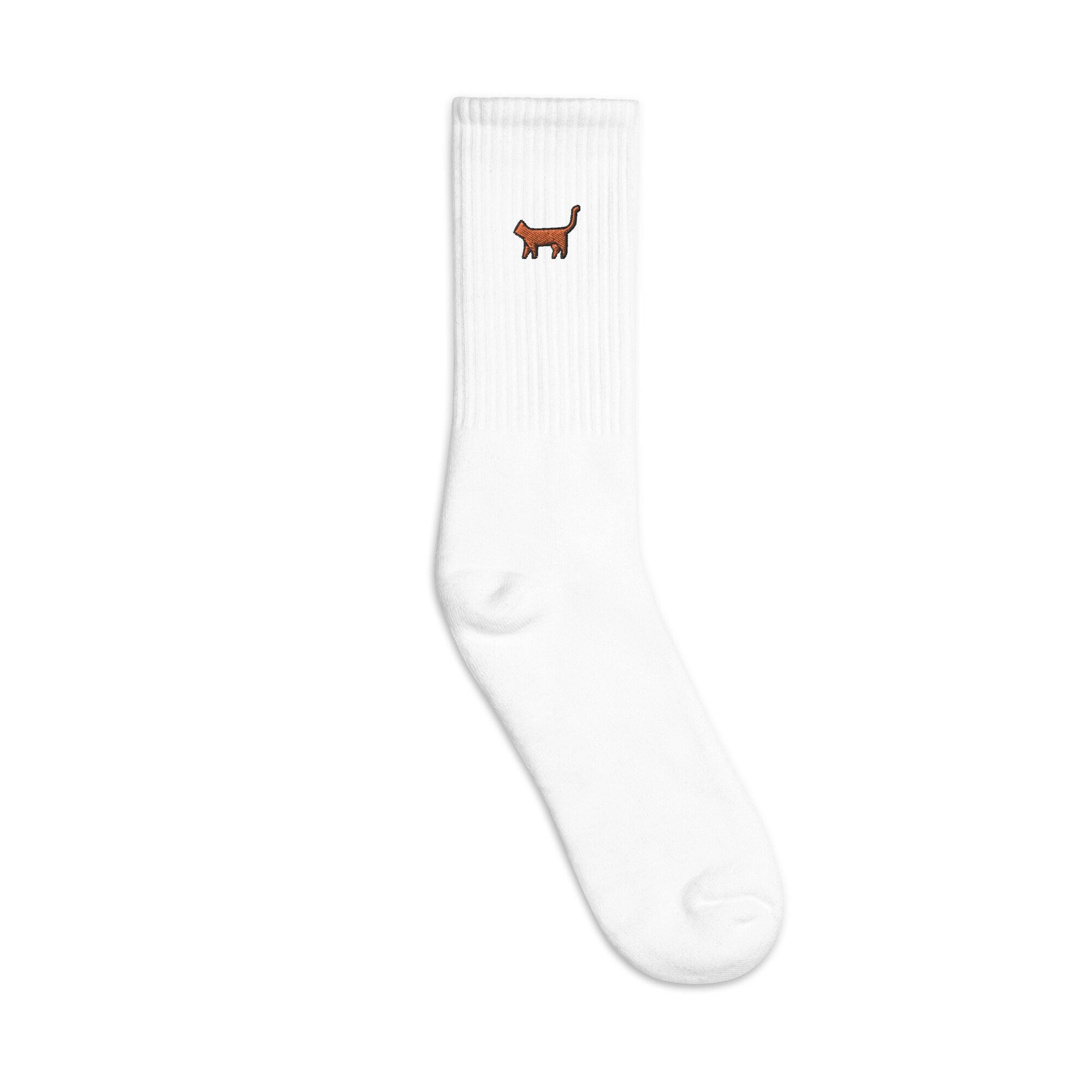 Orange Cat Embroidered Socks, Premium Embroidered Socks, Long Socks Gift - Multiple Colors